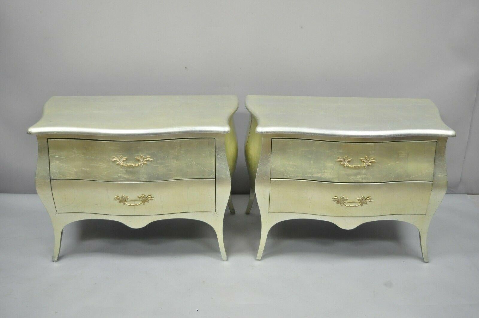 Louis XV French Hollywood Regency Style Bombe Commode Nightstands, Jimeco, Pair 4