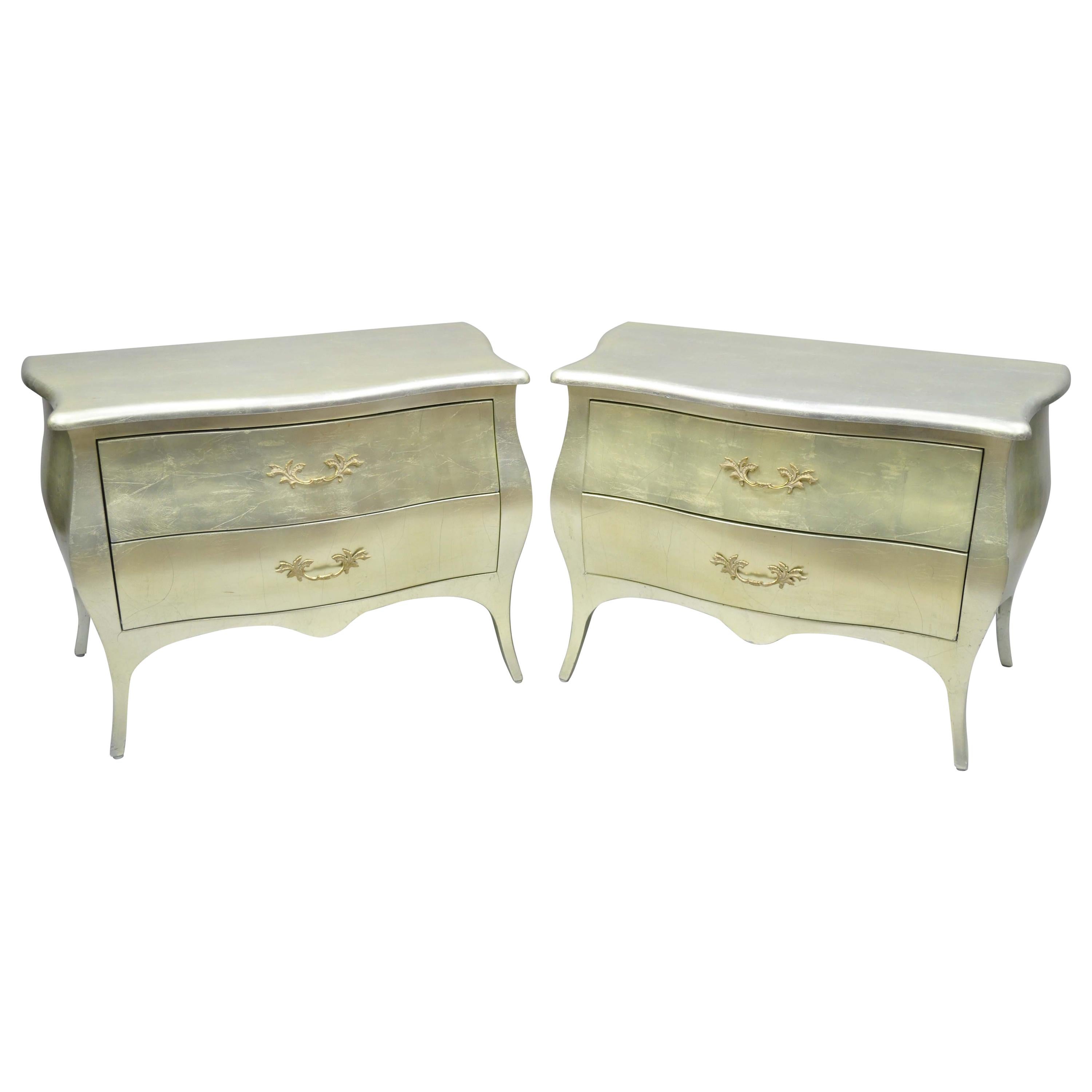 Louis XV French Hollywood Regency Style Bombe Commode Nightstands, Jimeco, Pair