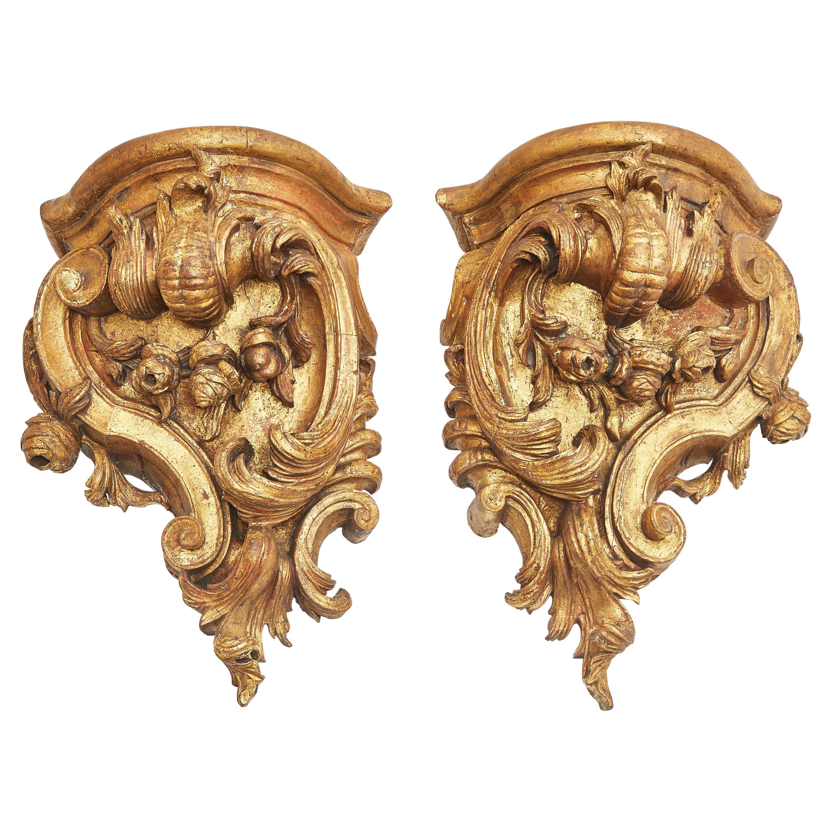 Pair Louis XV Giltwood Wall Brackets, French, 19th Century