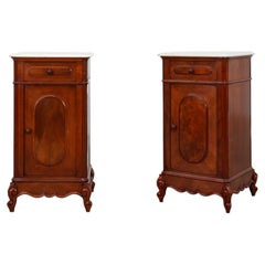 Pair Louis XV nightstands with Carrara marble top, France ca. 1890