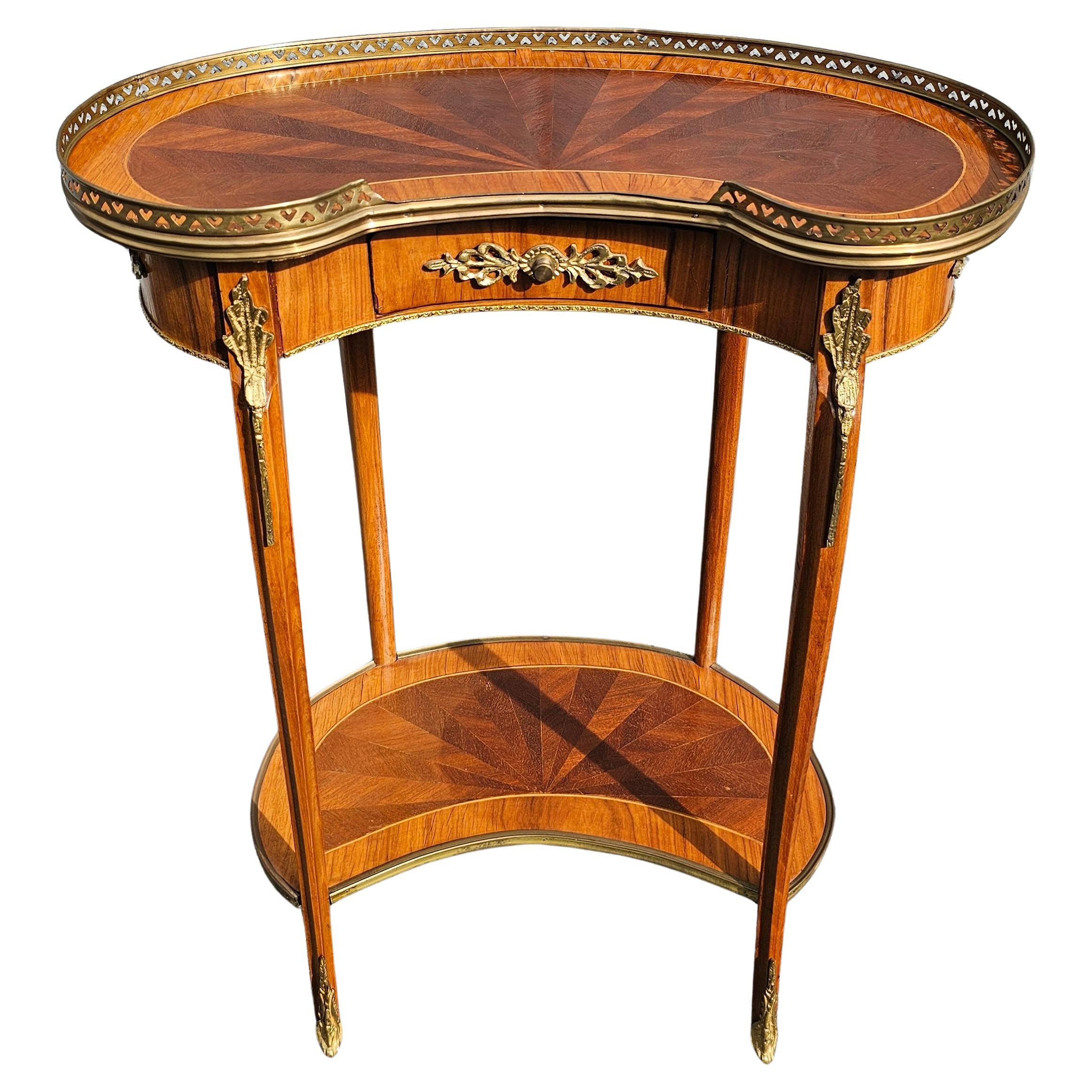 Marquetry Pair Louis XV Ormolu Mounted Galleried Tulipwood And Kingwood Table Ambulante For Sale