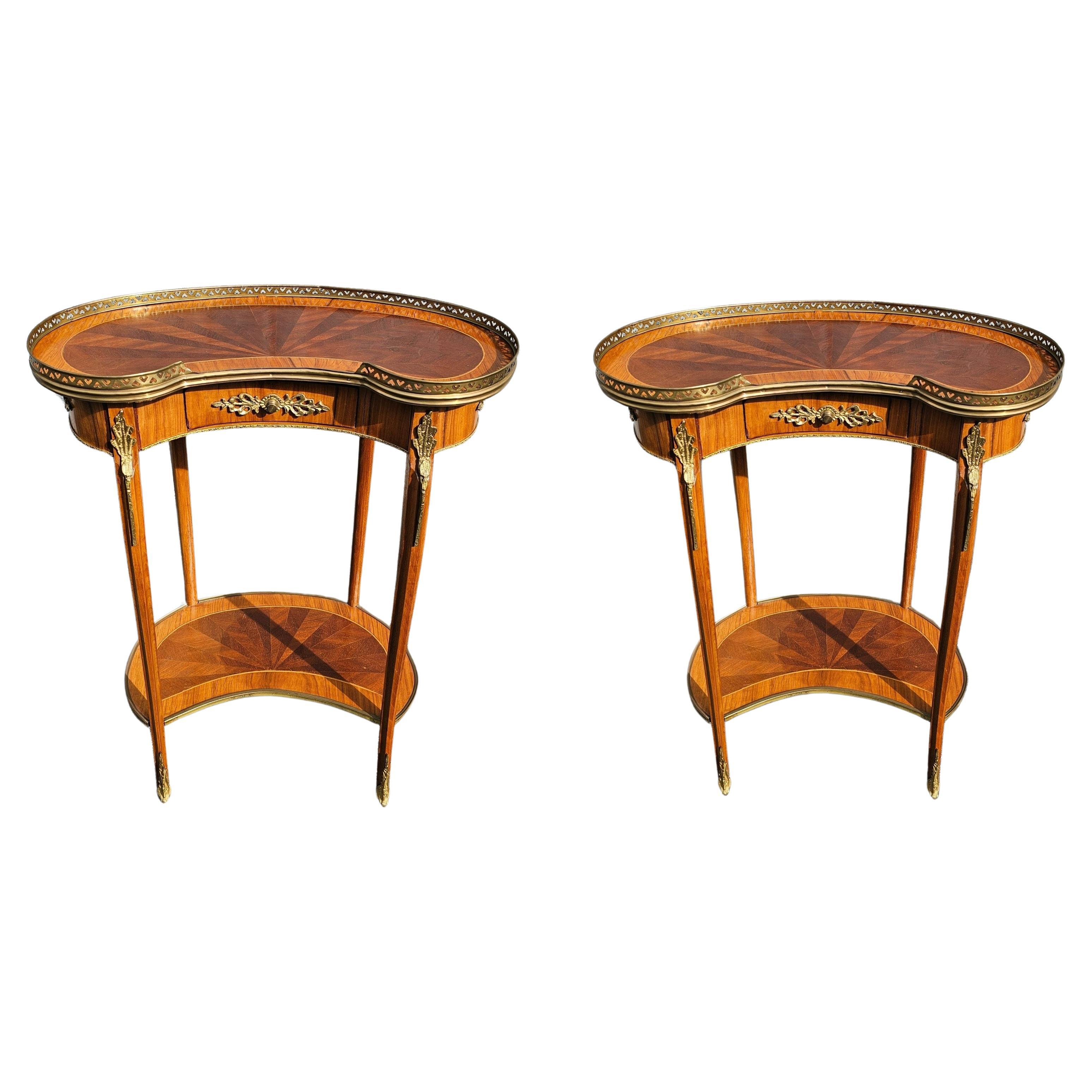 Pair Louis XV Ormolu Mounted Galleried Tulipwood And Kingwood Table Ambulante