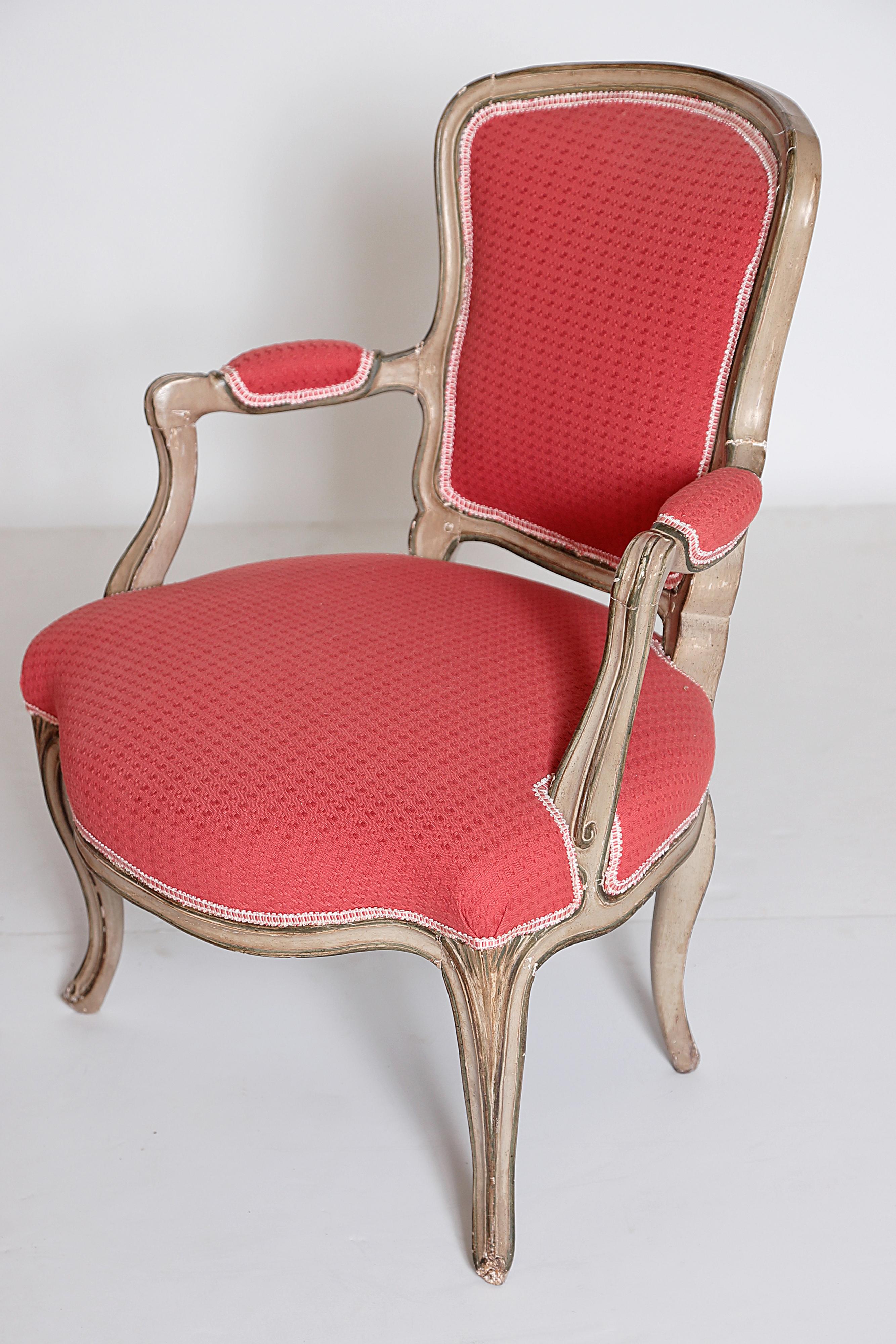 Fabric Pair of Louis XV Painted Fauteuils