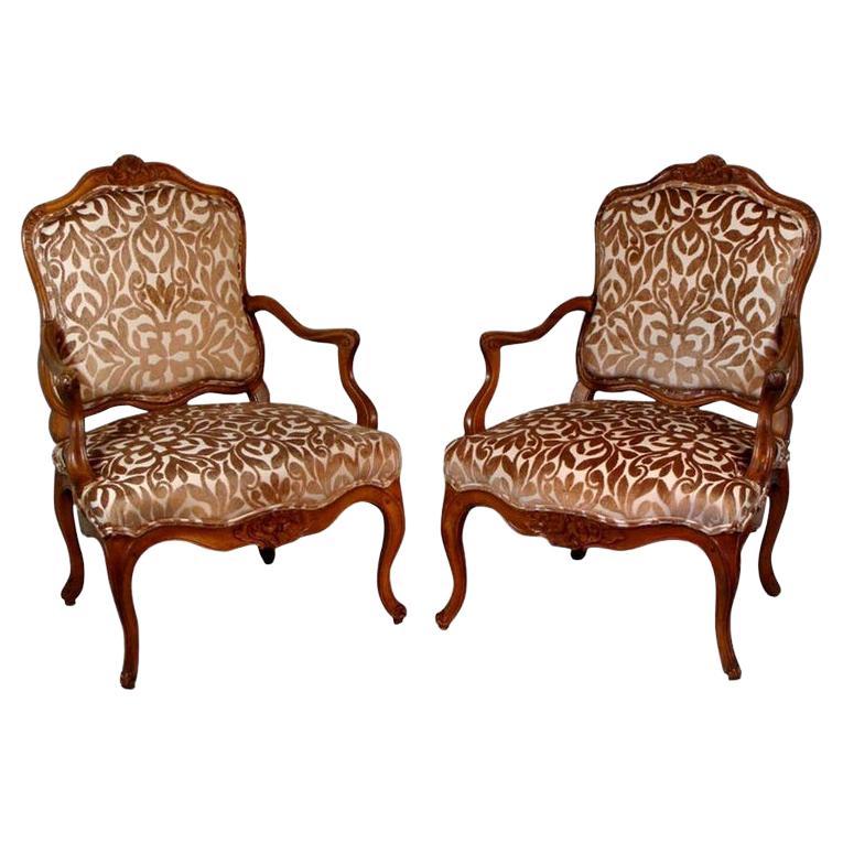 Pair Louis XV Period Carved Walnut Armchairs