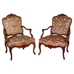 Pair Louis XV Period Carved Walnut Armchairs