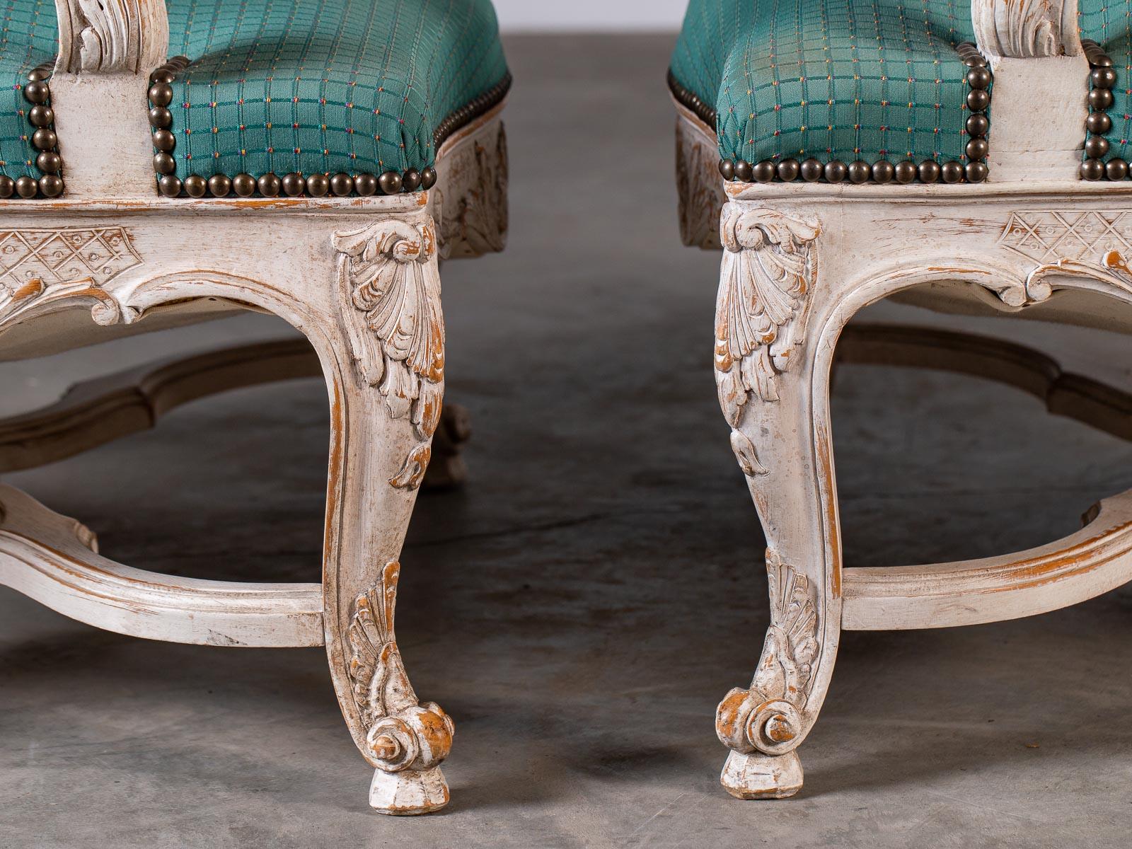 Pair Louis XV Régence Vintage French Painted Arm Chairs Fauteuils, circa 1920 For Sale 2