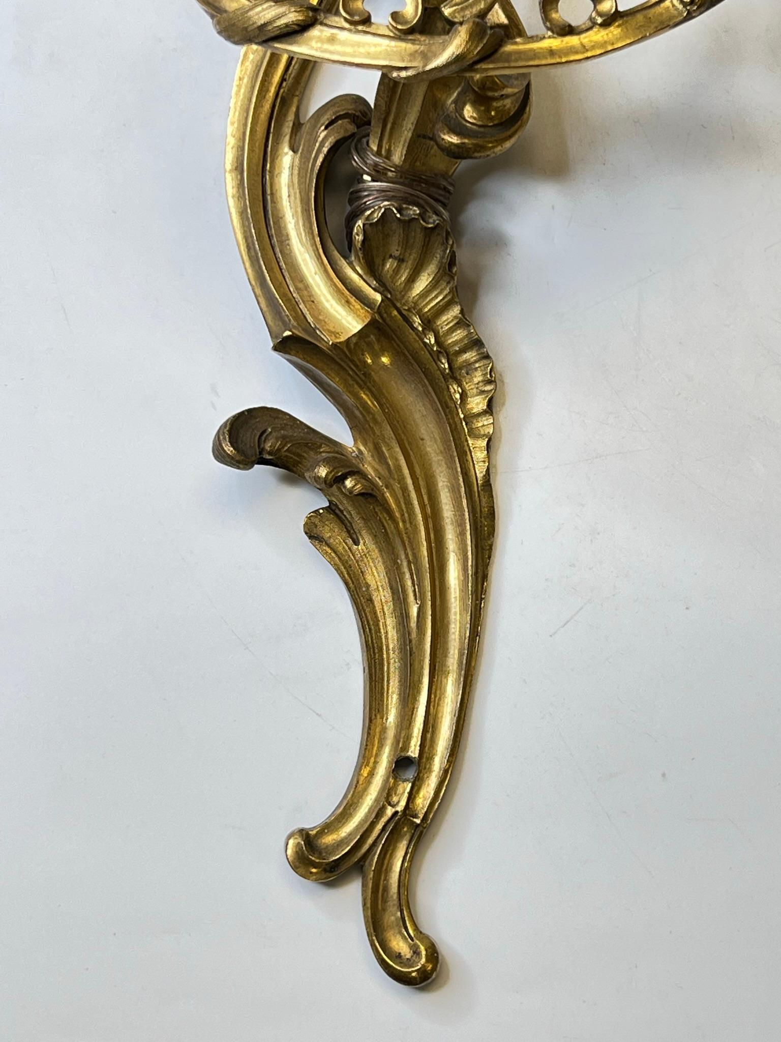 Pair Louis XV Rococo Style Gilt Bronze Two Light Sconces For Sale 6