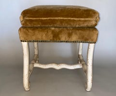 Pair Louis XV Stools in Camel Velvet