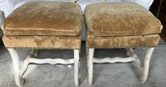 Pair Louis XV Stools in Camel Velvet