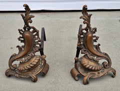 Pair Louis XV Style Antique Brass and Iron Andirons, Circa 1880s