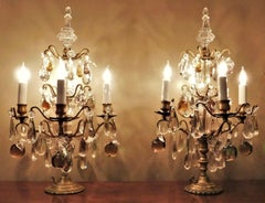 Pair of Louis XV Bronze & Crystal Four-Light Candelabra, France, circa 1910