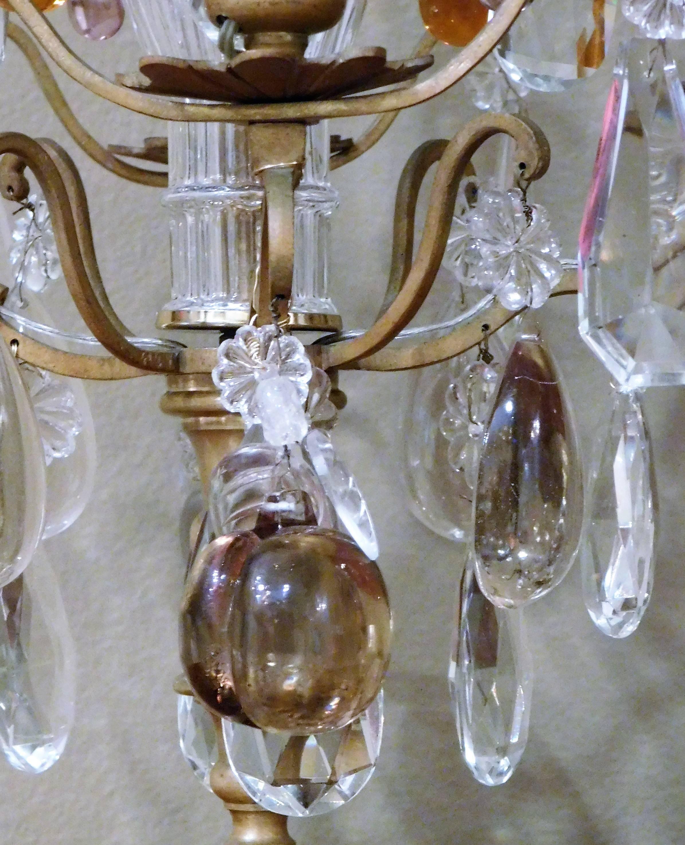 Pair of Louis XV Bronze & Crystal Four-Light Candelabra, France, circa 1910 In Excellent Condition In Alexandria, VA