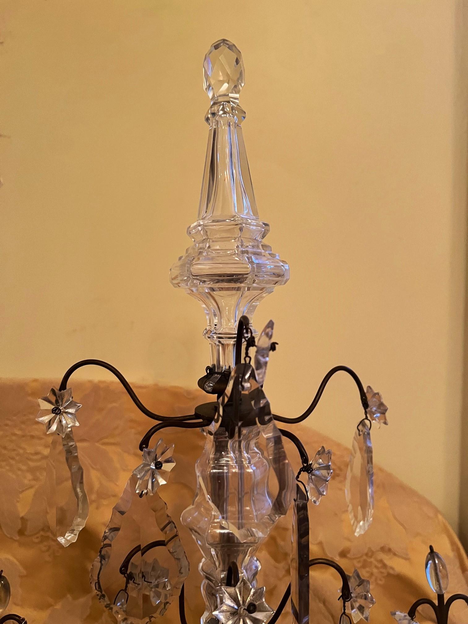 French Pair Louis XV Style Bronze & Crystal Candelabras, France For Sale