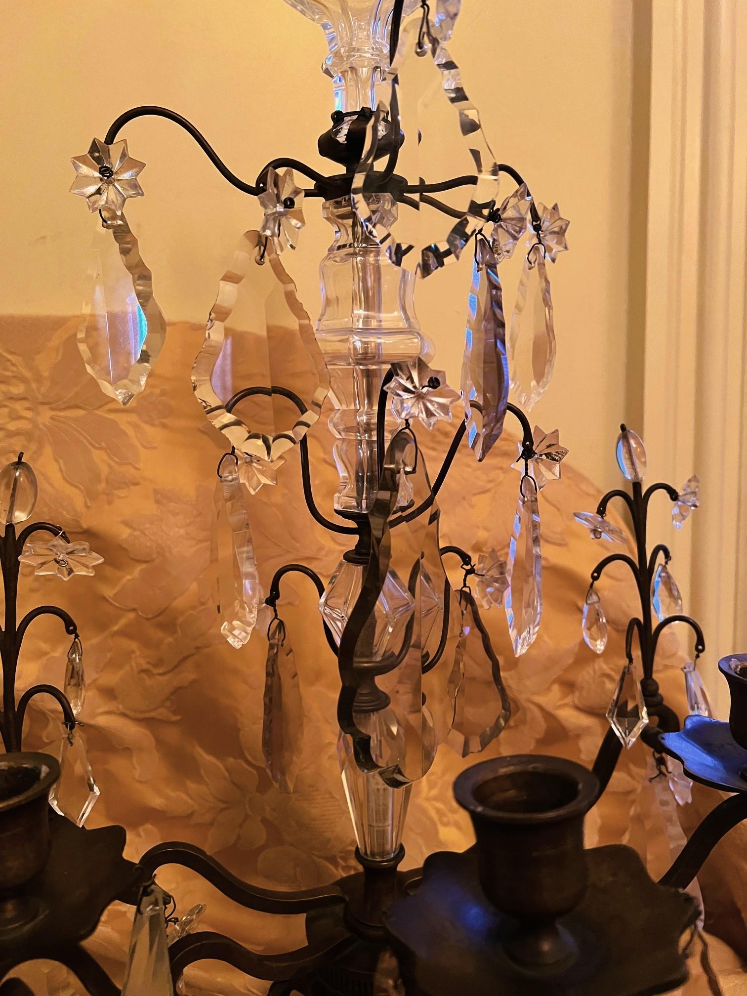 Pair Louis XV Style Bronze & Crystal Candelabras, France In Good Condition For Sale In Alexandria, VA