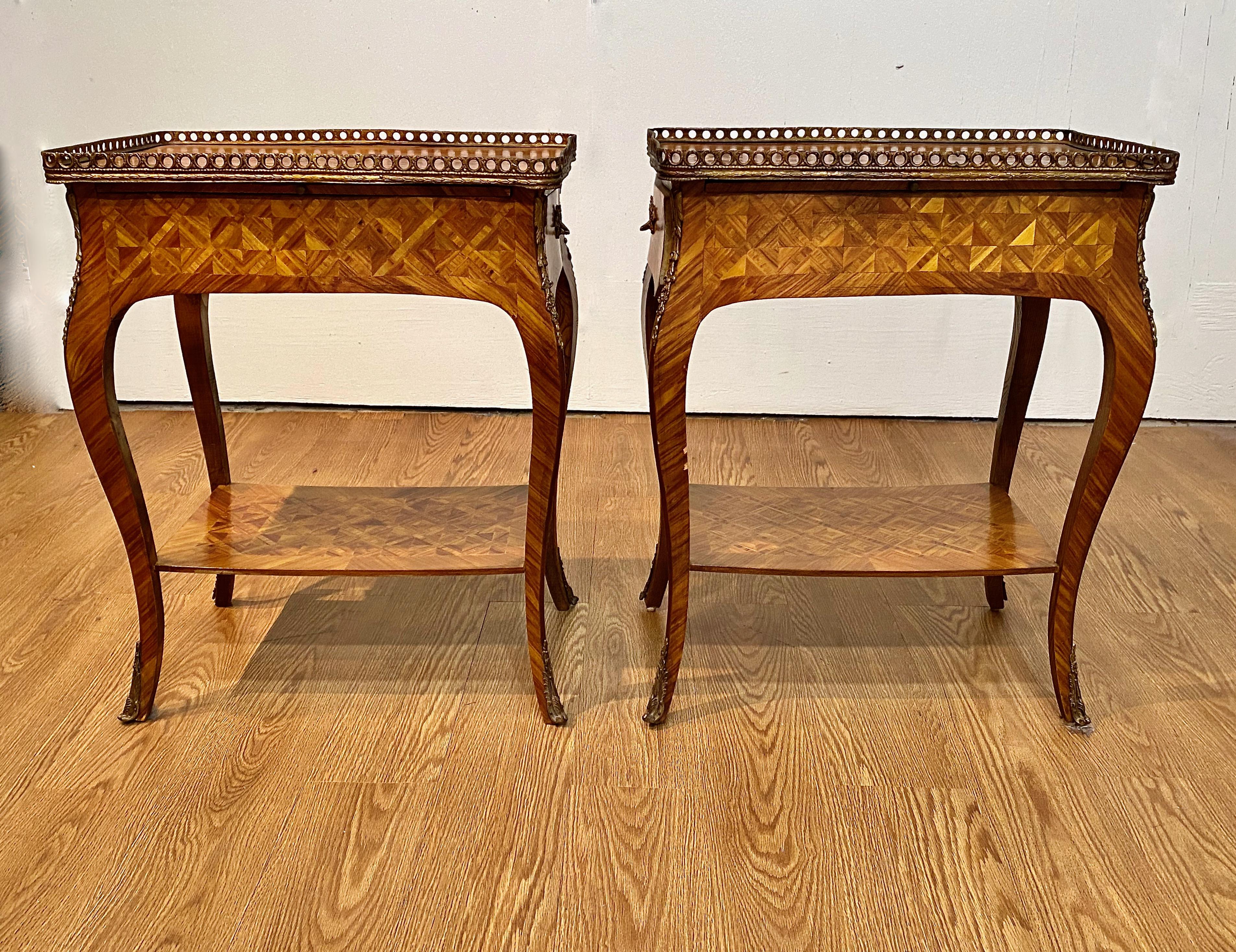 Parquetry Pair Louis XV-Style End or Side Tables