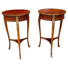 Pair Louis XV Style Gilt Metal Mounted Parquetry Mahogany Side Tables
