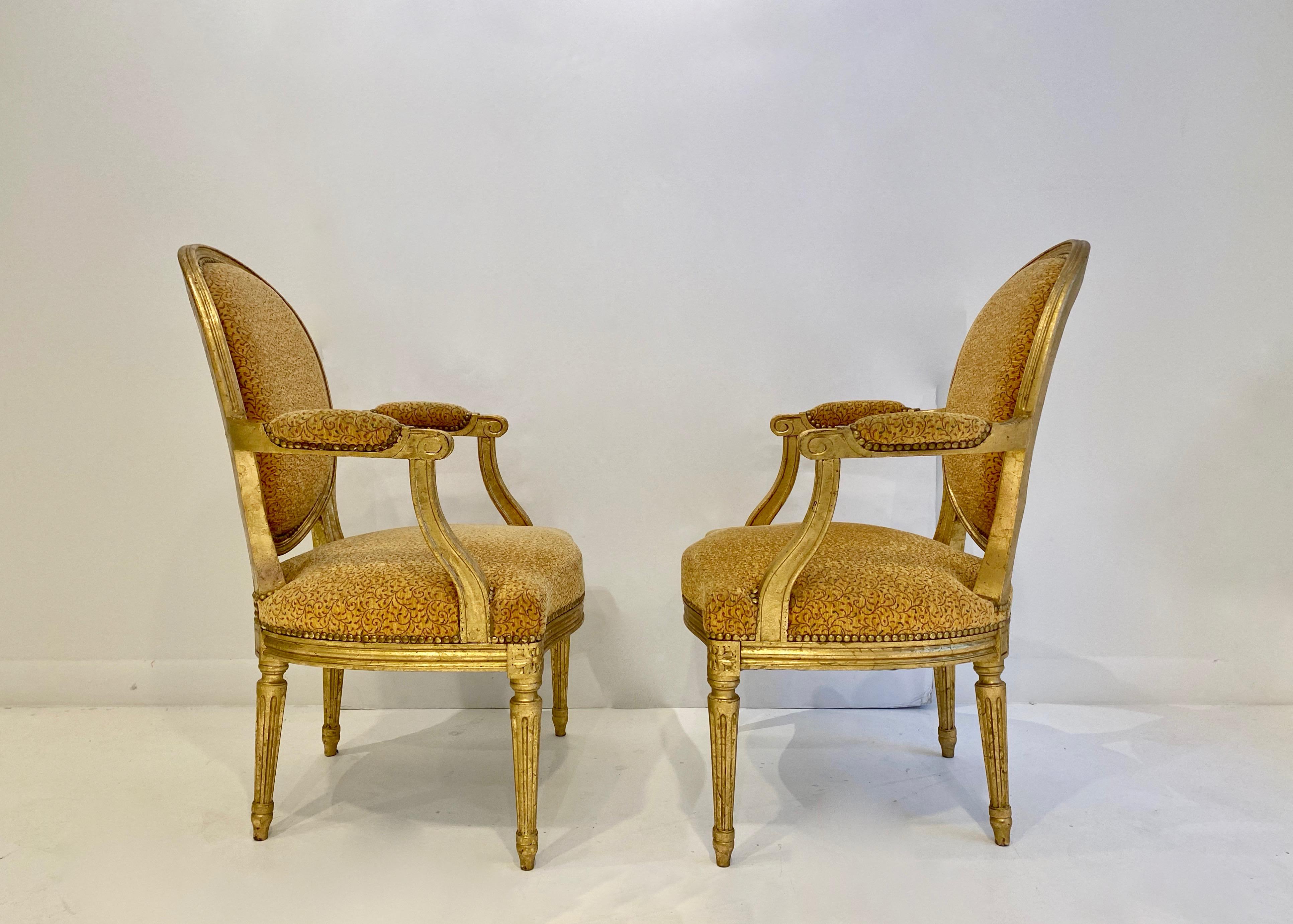 French Pair of Louis XV Style Giltwood Fauteuils