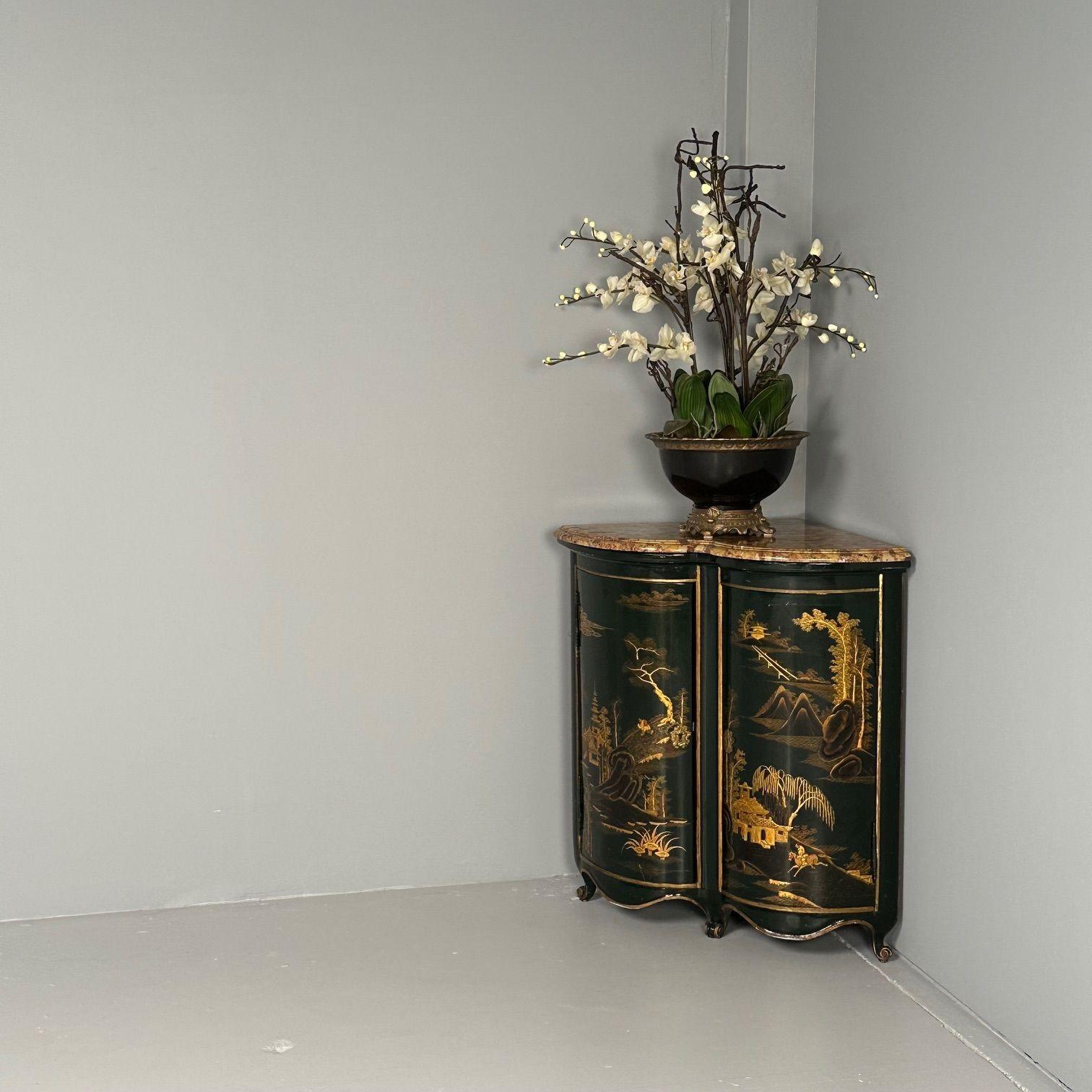 French Pair Louis XV Style Japanned Corner Cabinets / Encoignures, Christies Provenance For Sale