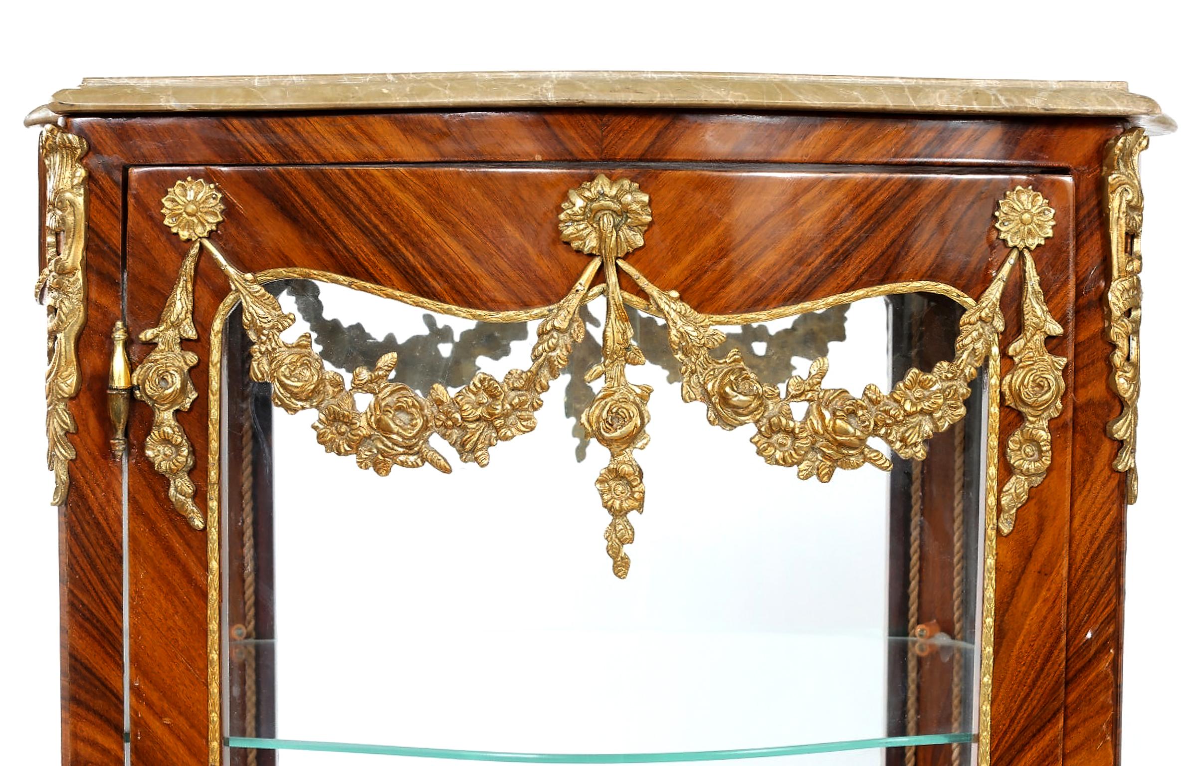 20th Century Pair Louis XV Style Kingwood Veneered Vitrine