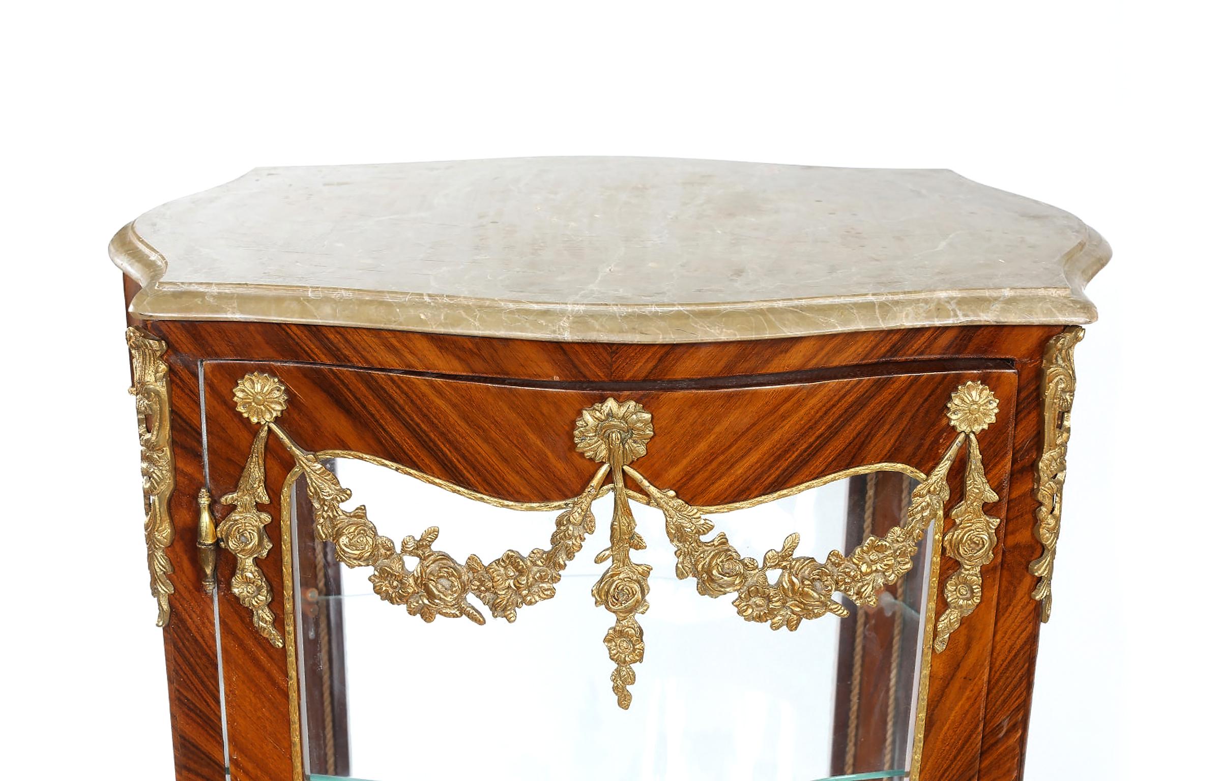 Pair Louis XV Style Kingwood Veneered Vitrine 1