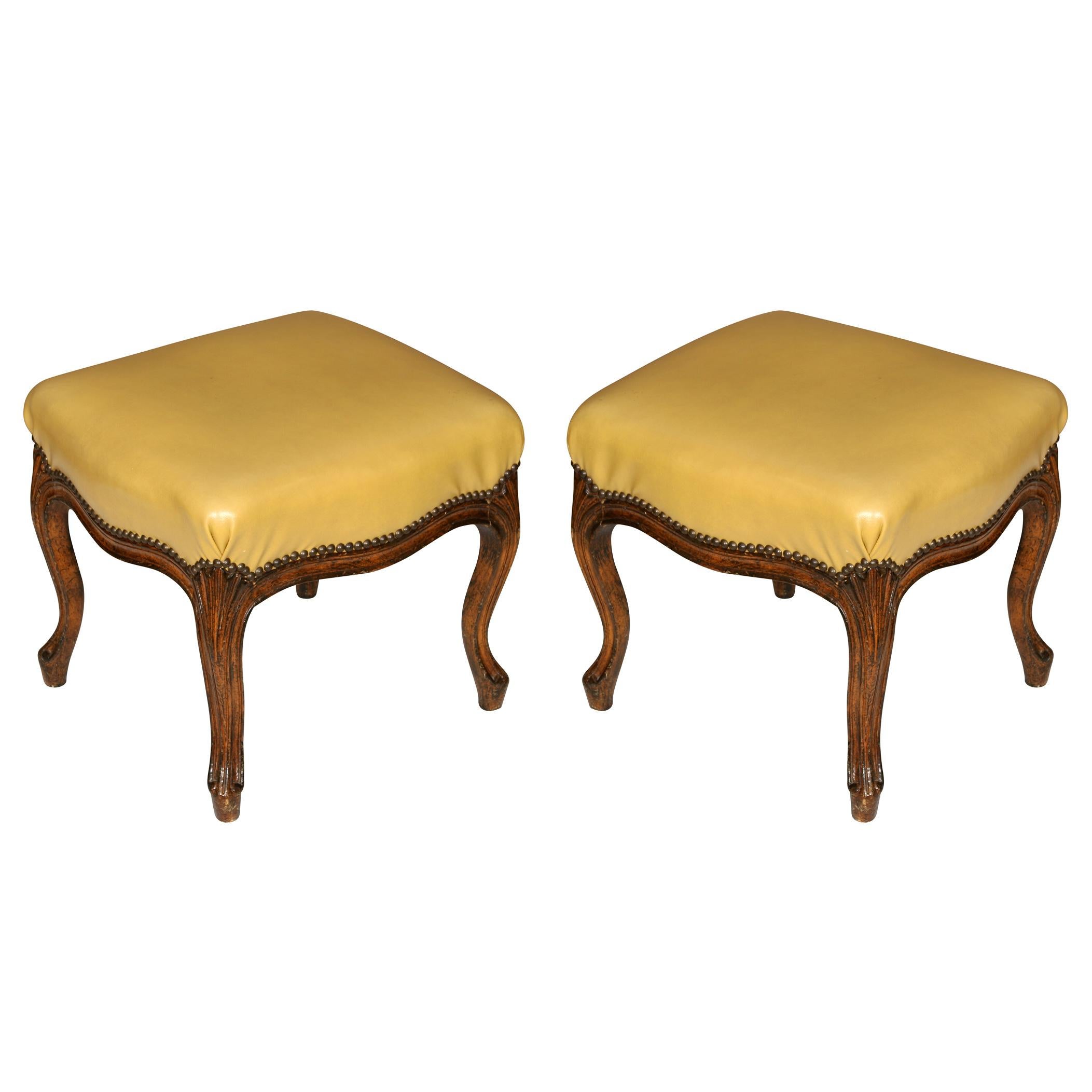 20th Century Pair of Louis XV Style Leather Upholstered Benches