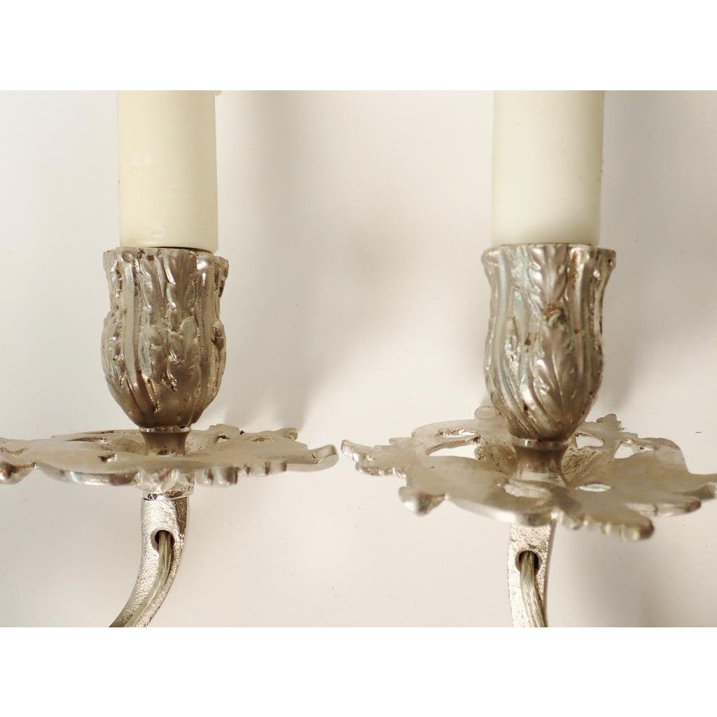 French Pair of Louis XV Style Nickel over Bronze Sconces For Sale