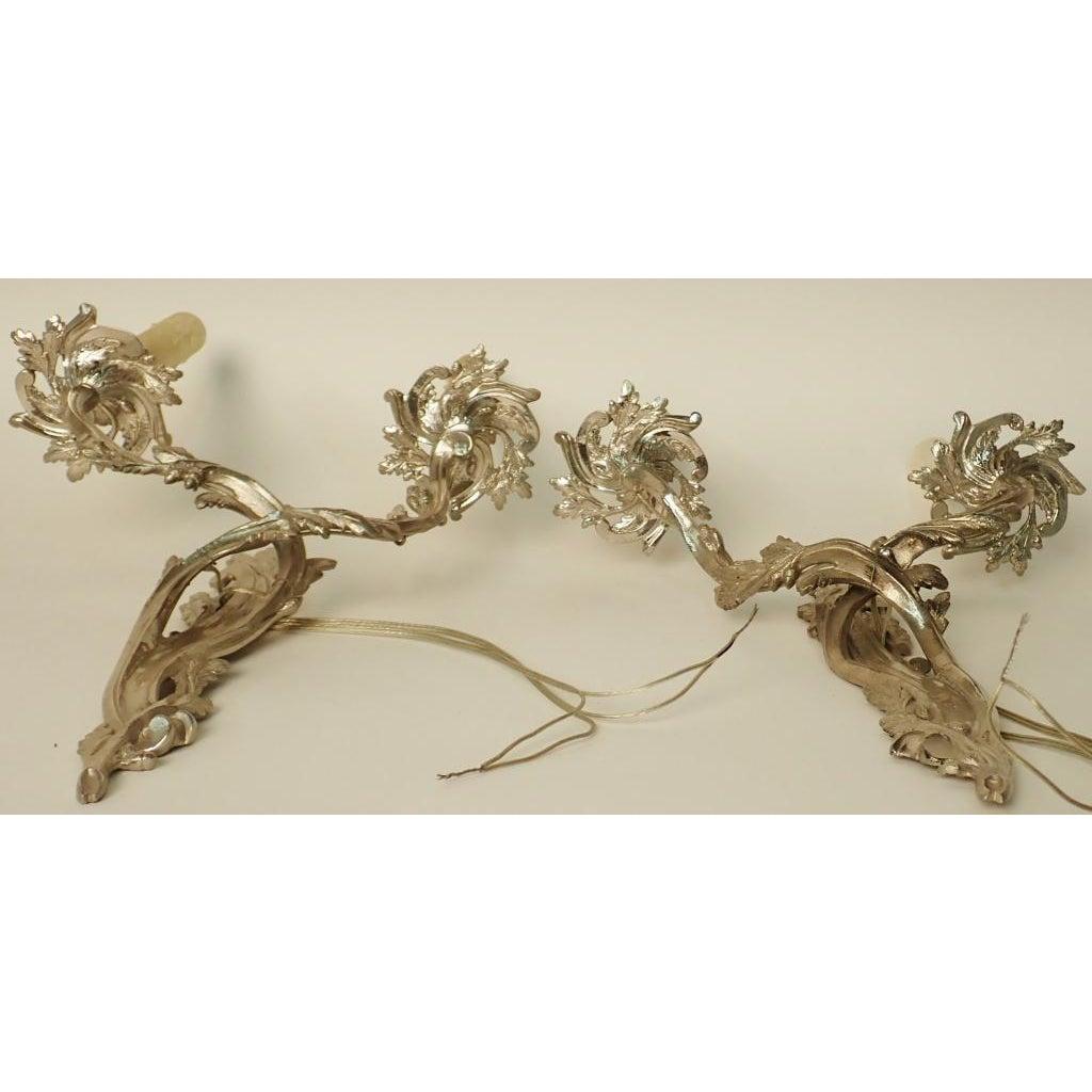 Pair of Louis XV Style Nickel over Bronze Sconces In Good Condition For Sale In Norwood, NJ