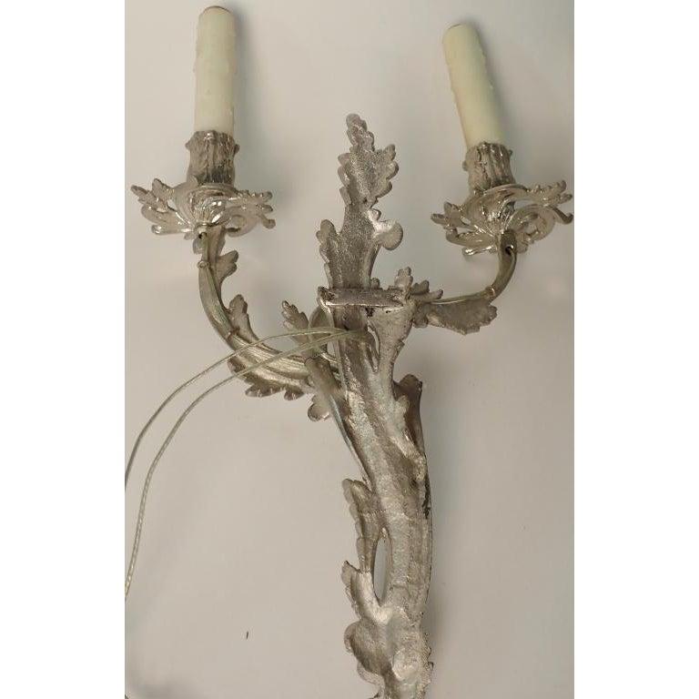 Early 20th Century Pair of Louis XV Style Nickel over Bronze Sconces For Sale