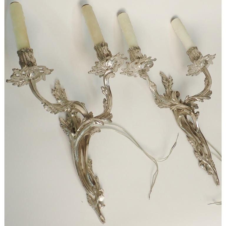 Pair of Louis XV Style Nickel over Bronze Sconces For Sale 1