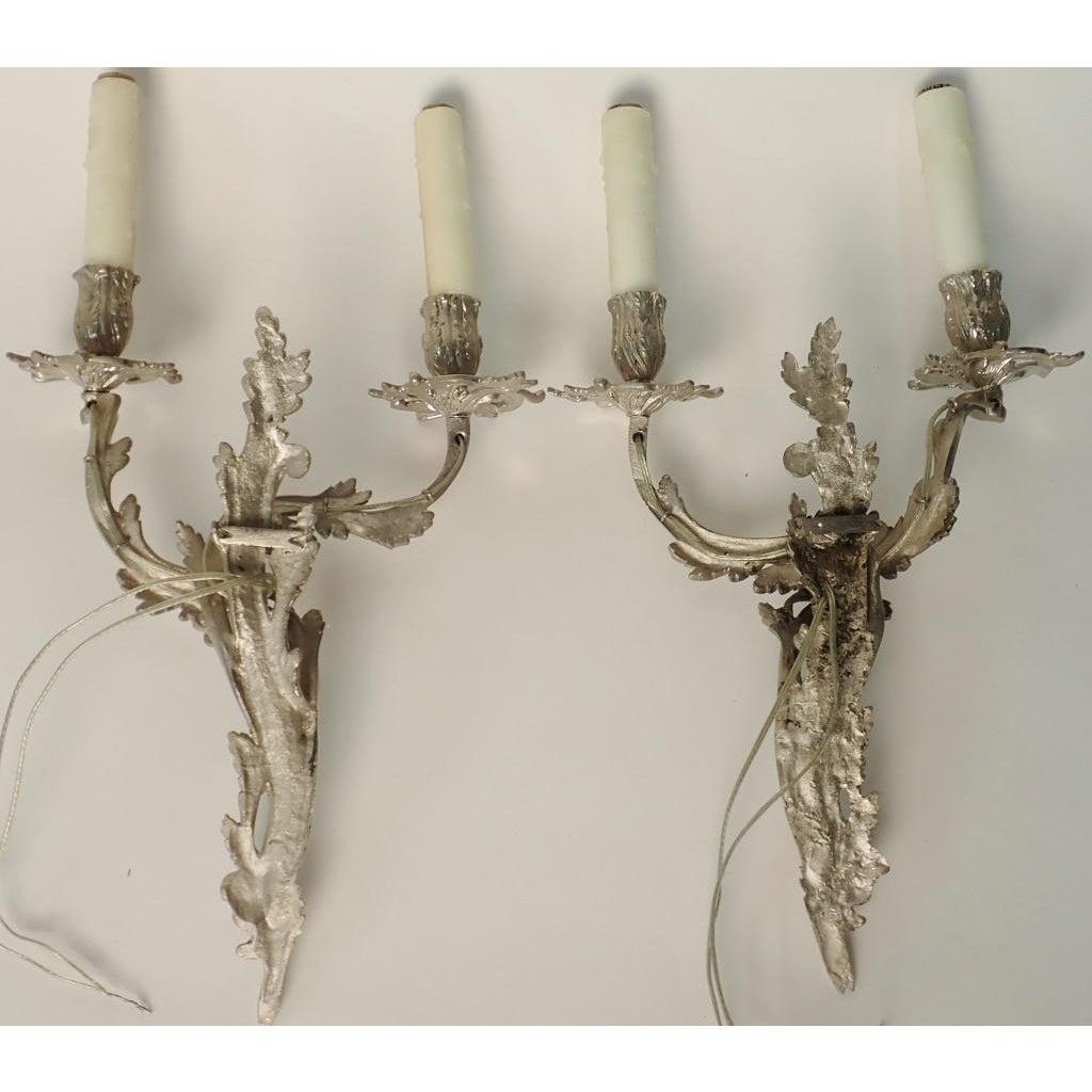 Pair of Louis XV Style Nickel over Bronze Sconces For Sale 3