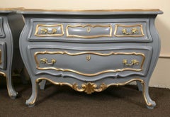 Pair Louis XV Style Parcel Paint and Gilt Decorated Bombe Commodes Nightstands