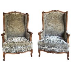 Pair Louis XV Wingback Armchairs, Bergeres