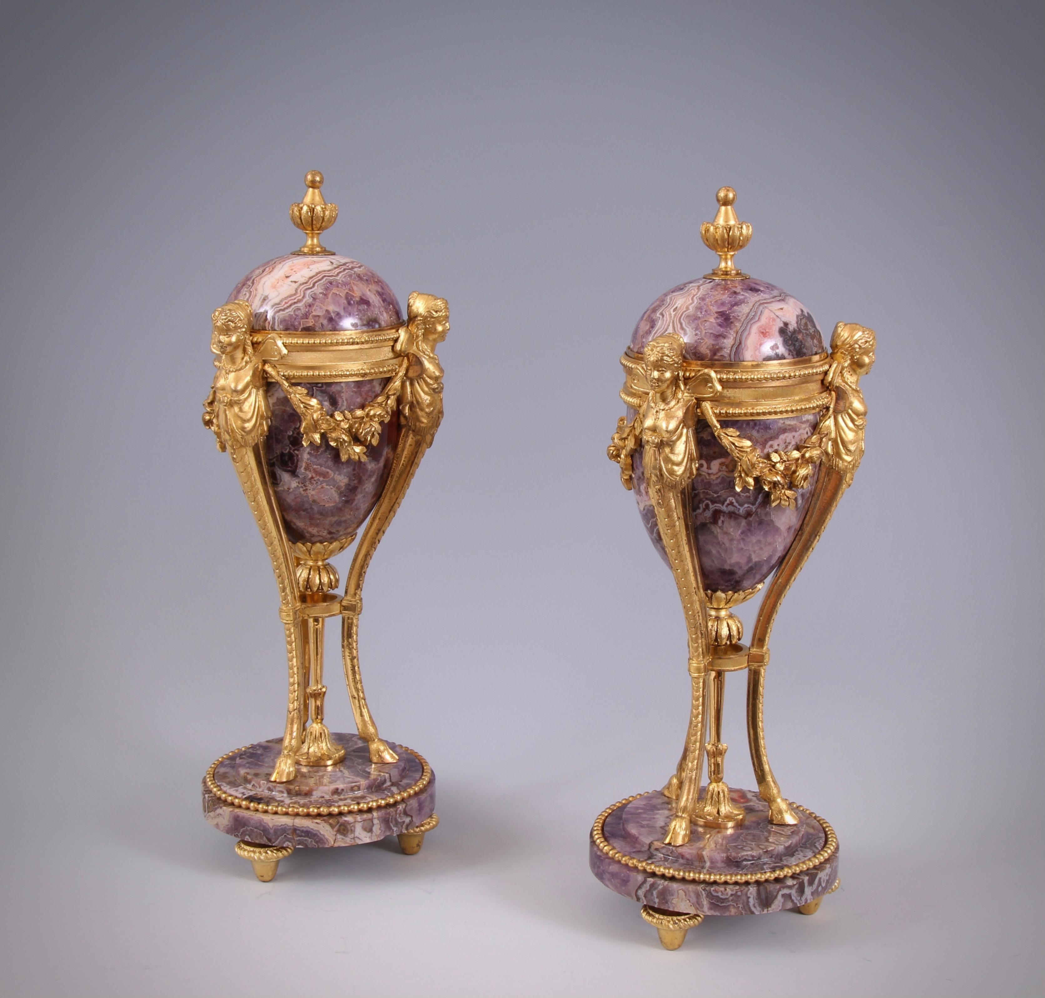 Pair of Louis XVI Amethyst and Gilt Bronze Cassolettes In Good Condition In London, by appointment only