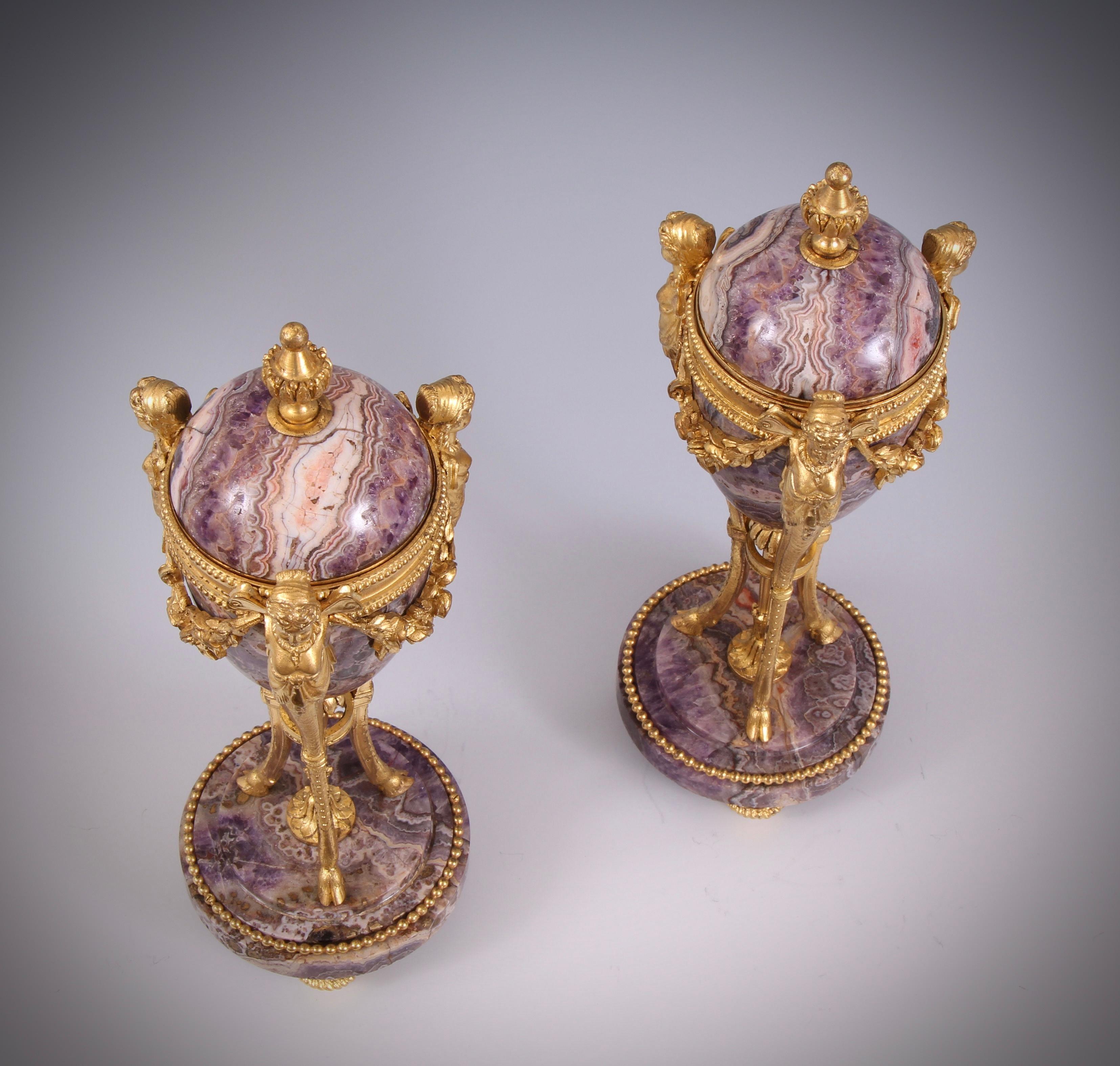 Pair of Louis XVI Amethyst and Gilt Bronze Cassolettes 1