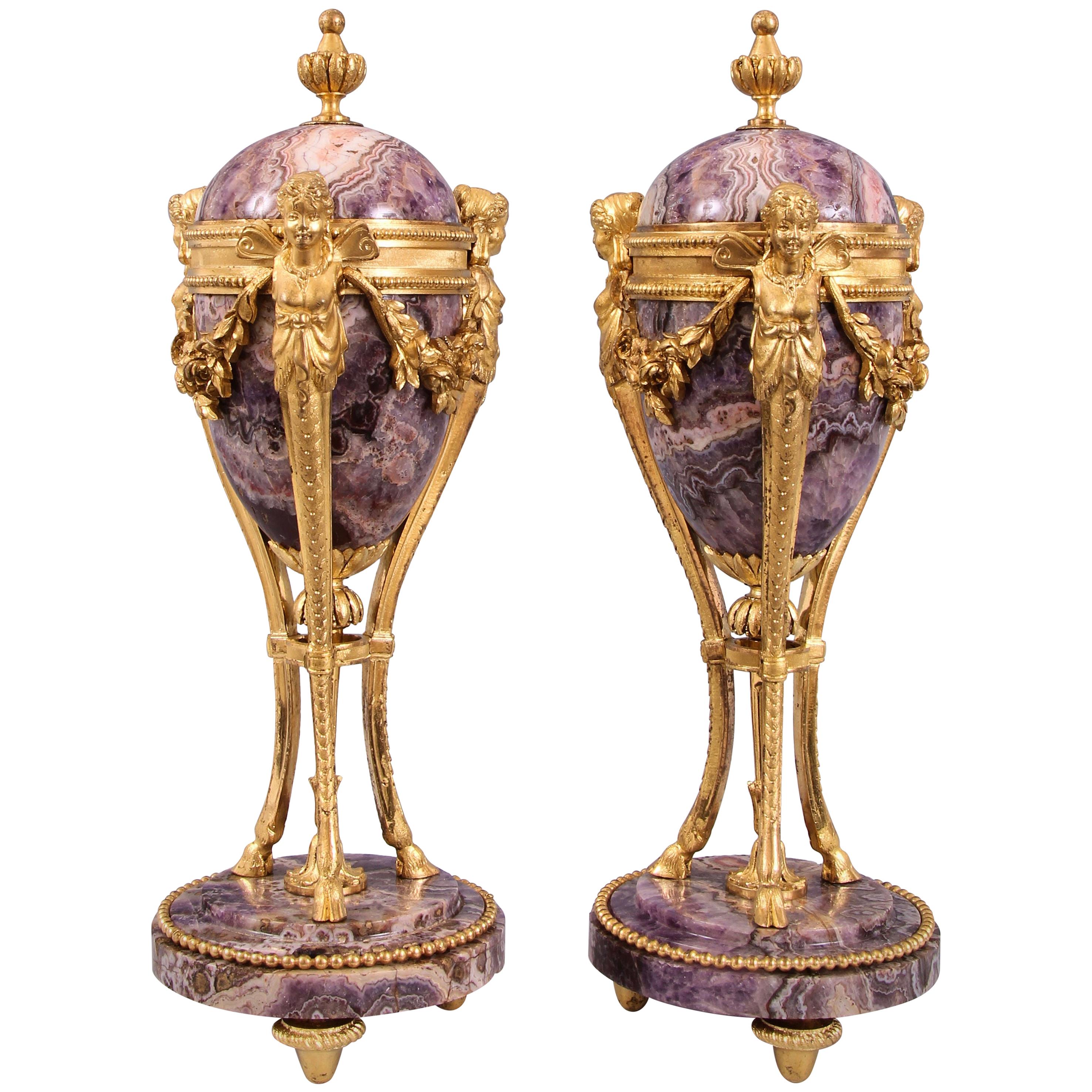 Pair of Louis XVI Amethyst and Gilt Bronze Cassolettes