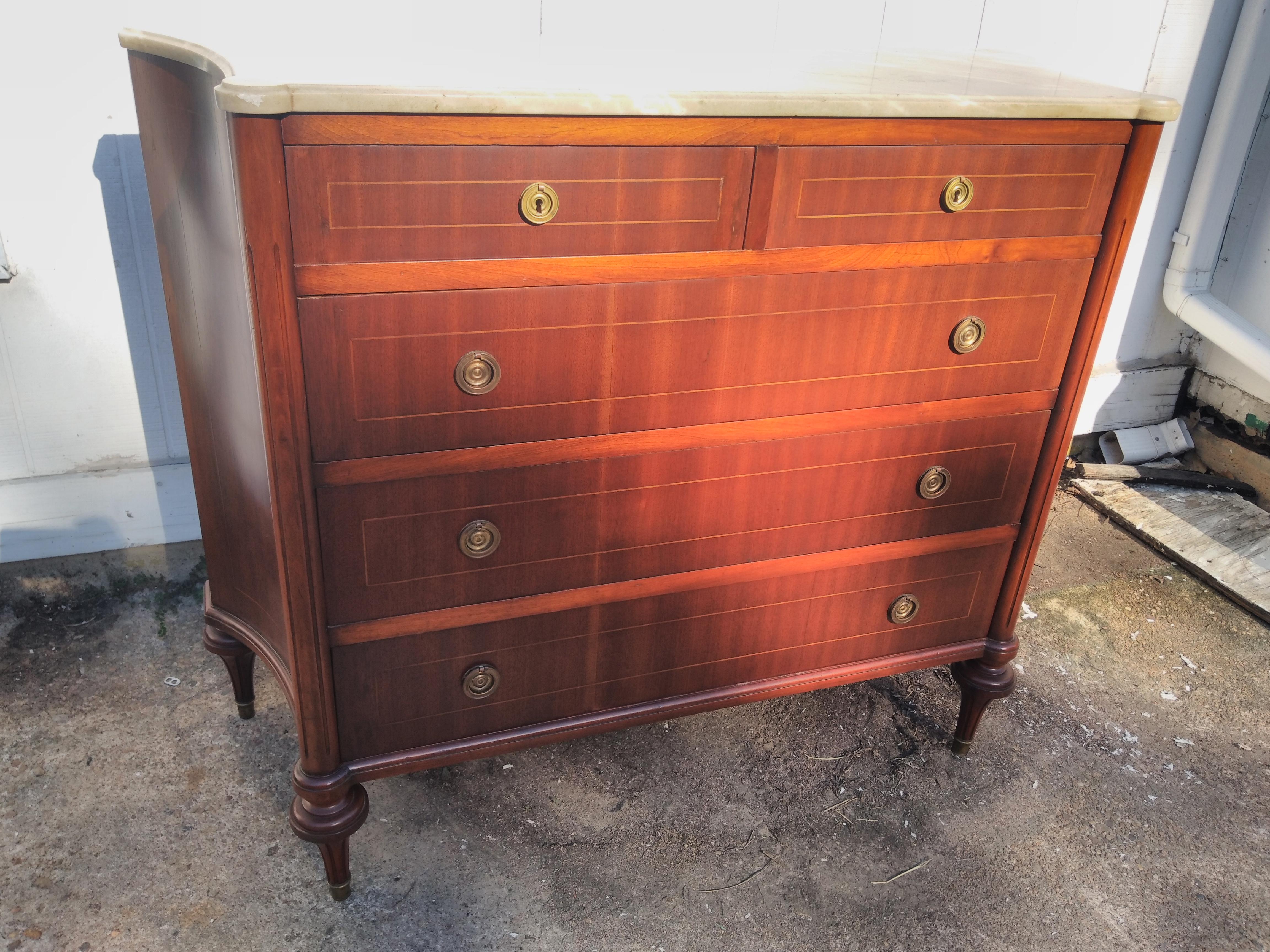 Pair Louis XVI Directoire Style Marble Top Commode Nightstands 4