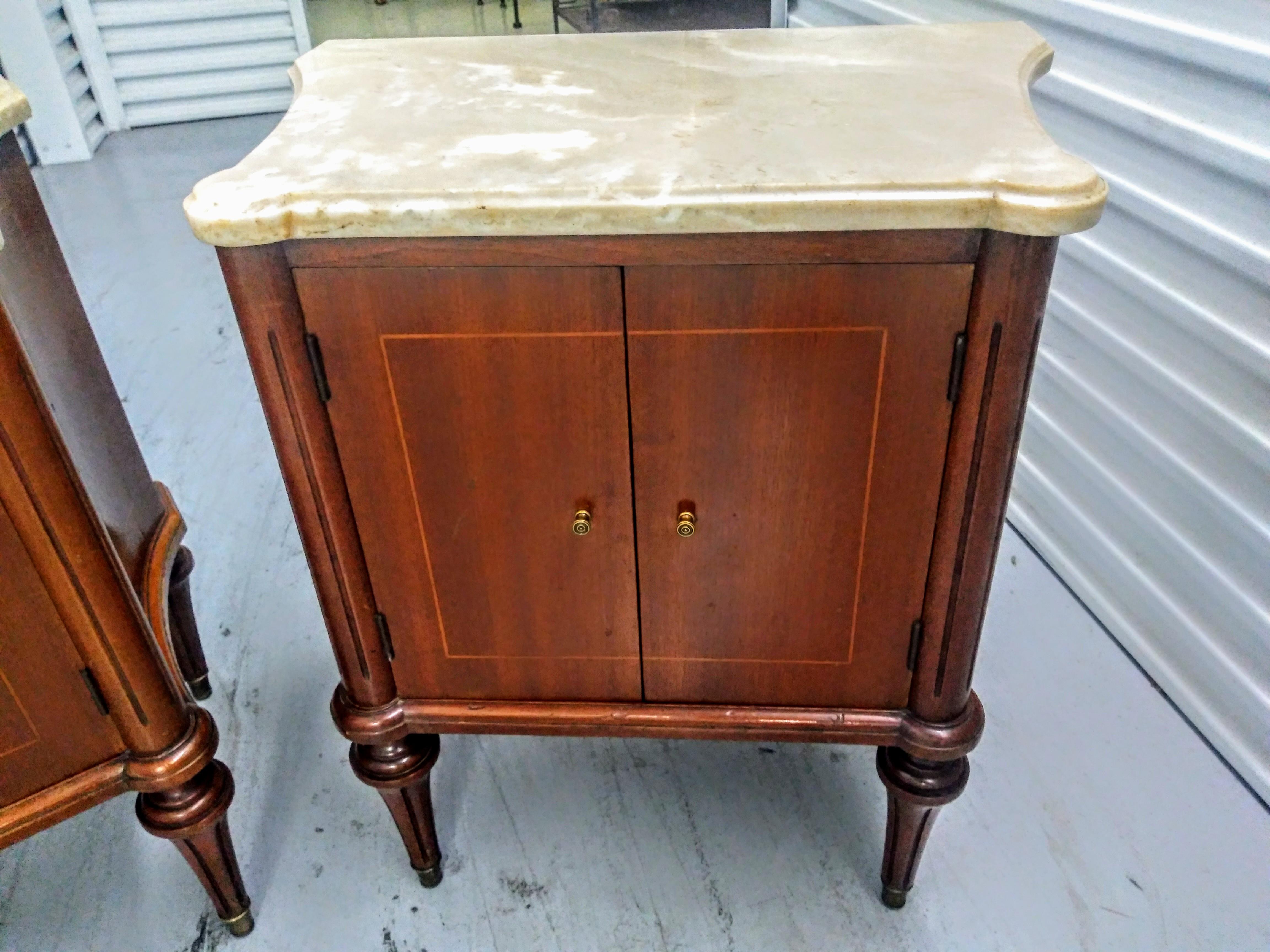 Spanish Pair Louis XVI Directoire Style Marble Top Commode Nightstands For Sale
