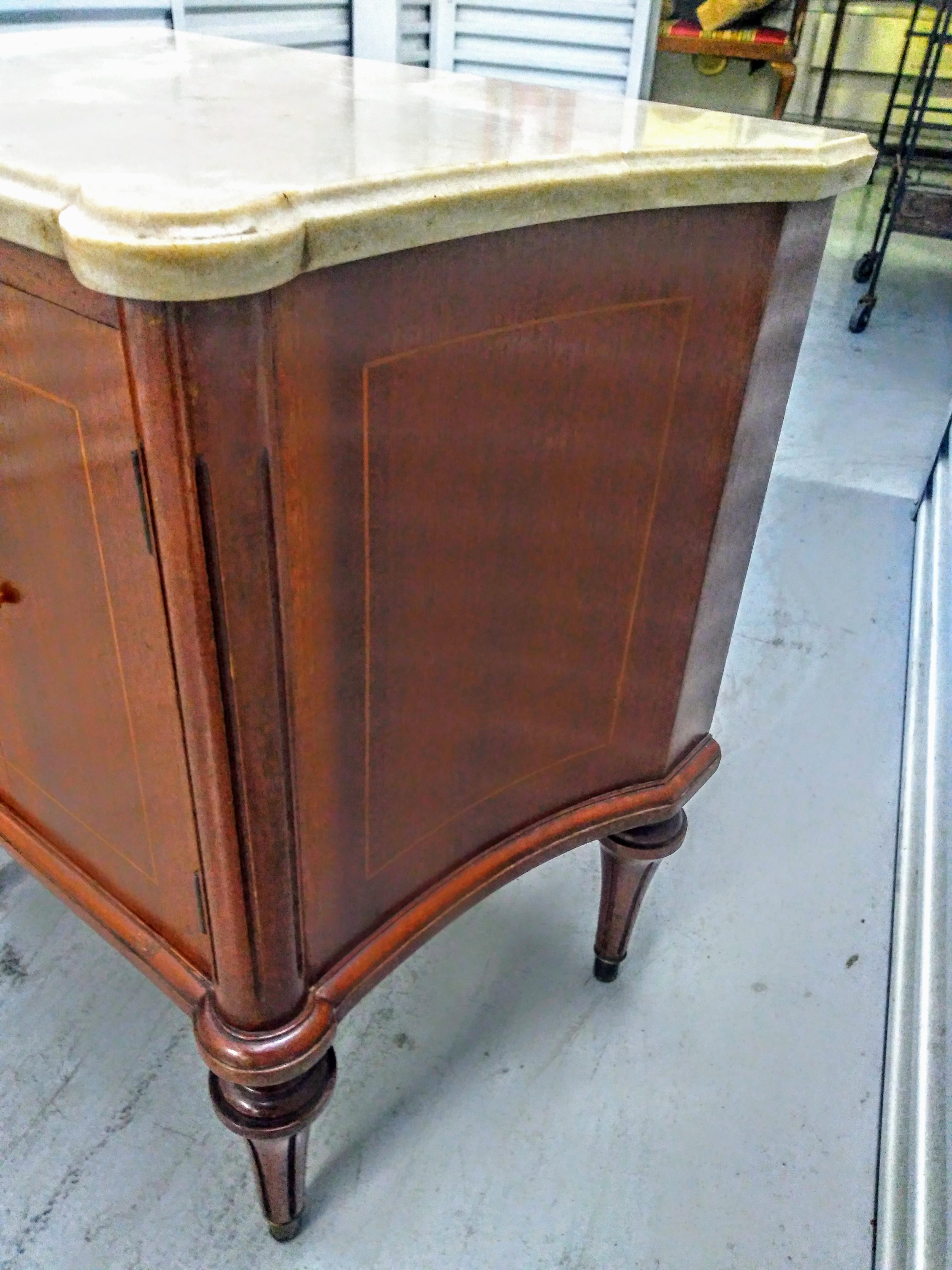 Pair Louis XVI Directoire Style Marble Top Commode Nightstands For Sale 1