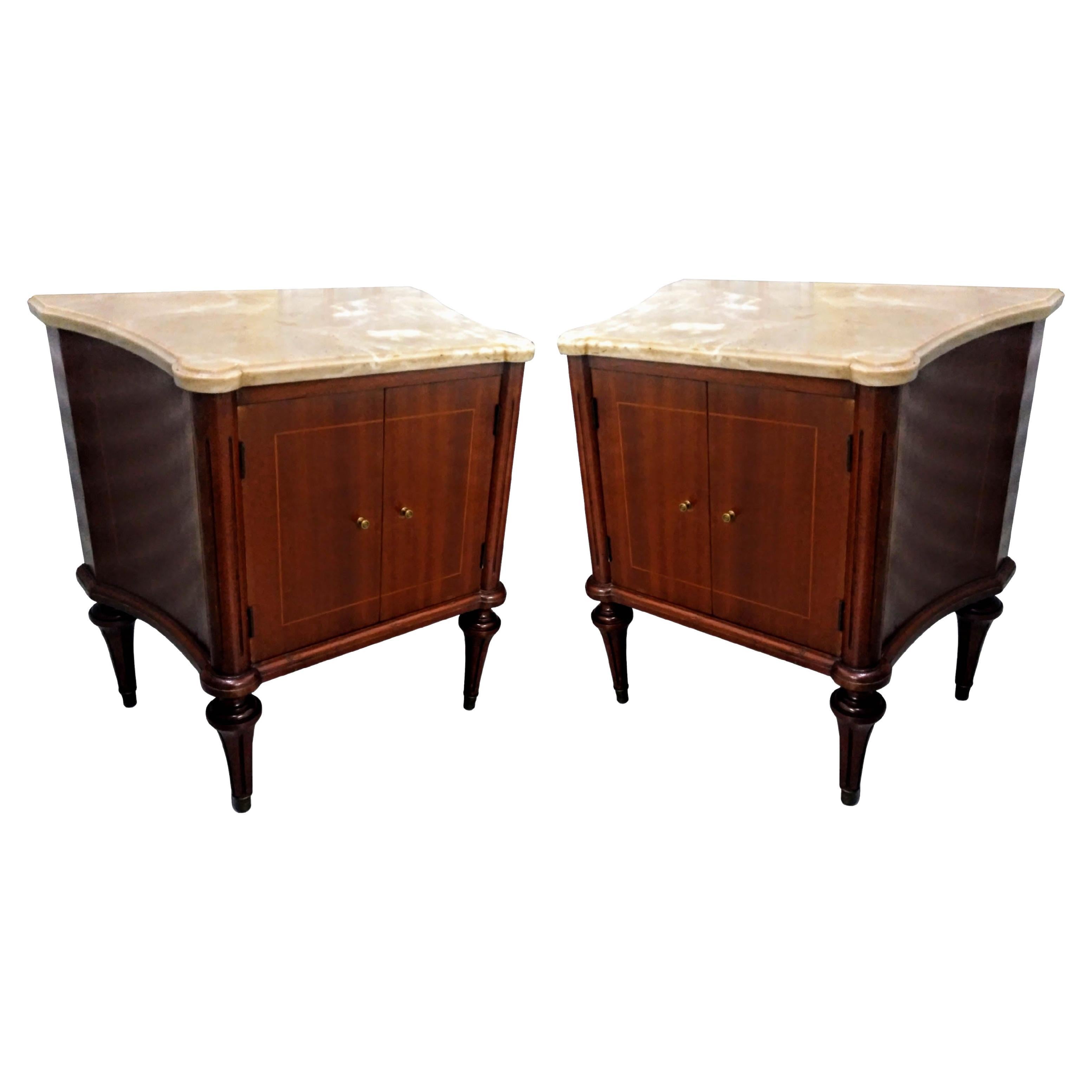 Pair Louis XVI Directoire Style Marble Top Commode Nightstands