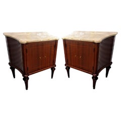 Pair Louis XVI Directoire Style Marble Top Commode Nightstands