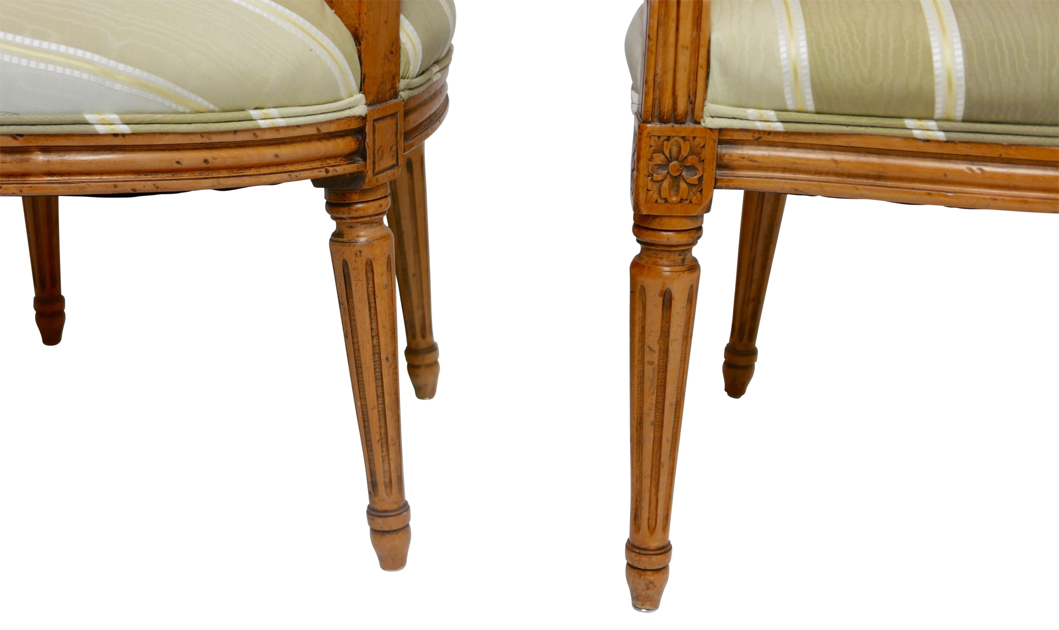 Upholstery Pair of Louis XVI Fauteuils Armchairs with Carved Frames, French, circa 1800