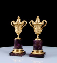 Pair Louis XVI Gilt Bronze & Blue John Cassolettes