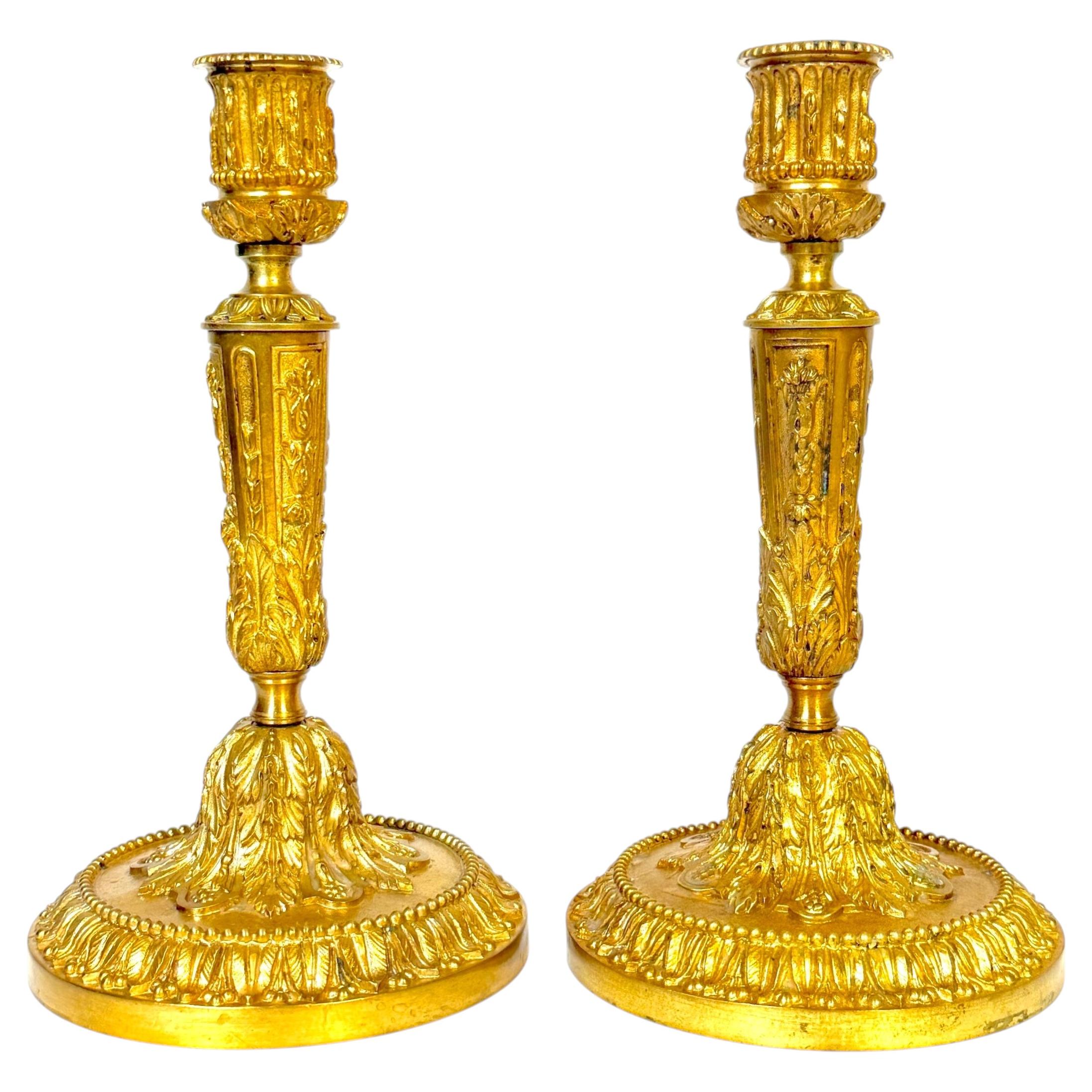 Pair Louis XVI Revival Ormolu Candlesticks, French, Belle Époque, C. 1880–1900