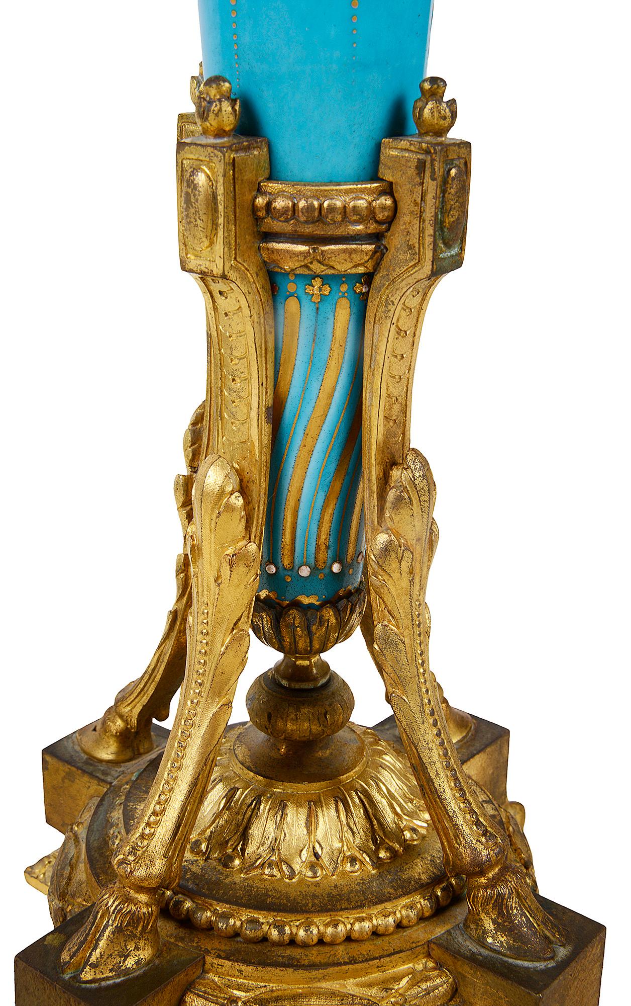 19th Century Pair Louis XVI, Sevres Style Gilded Candelabra For Sale