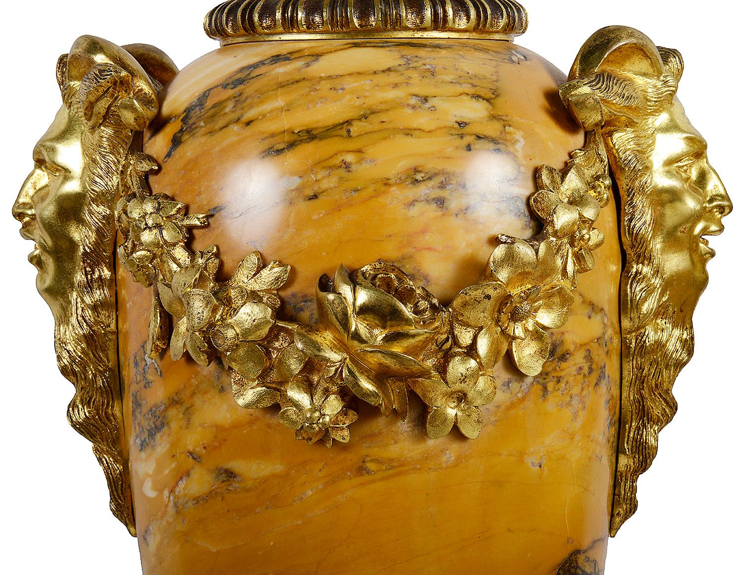 Pair of Louis XVI Sienna Marble Vases In Good Condition In Brighton, Sussex