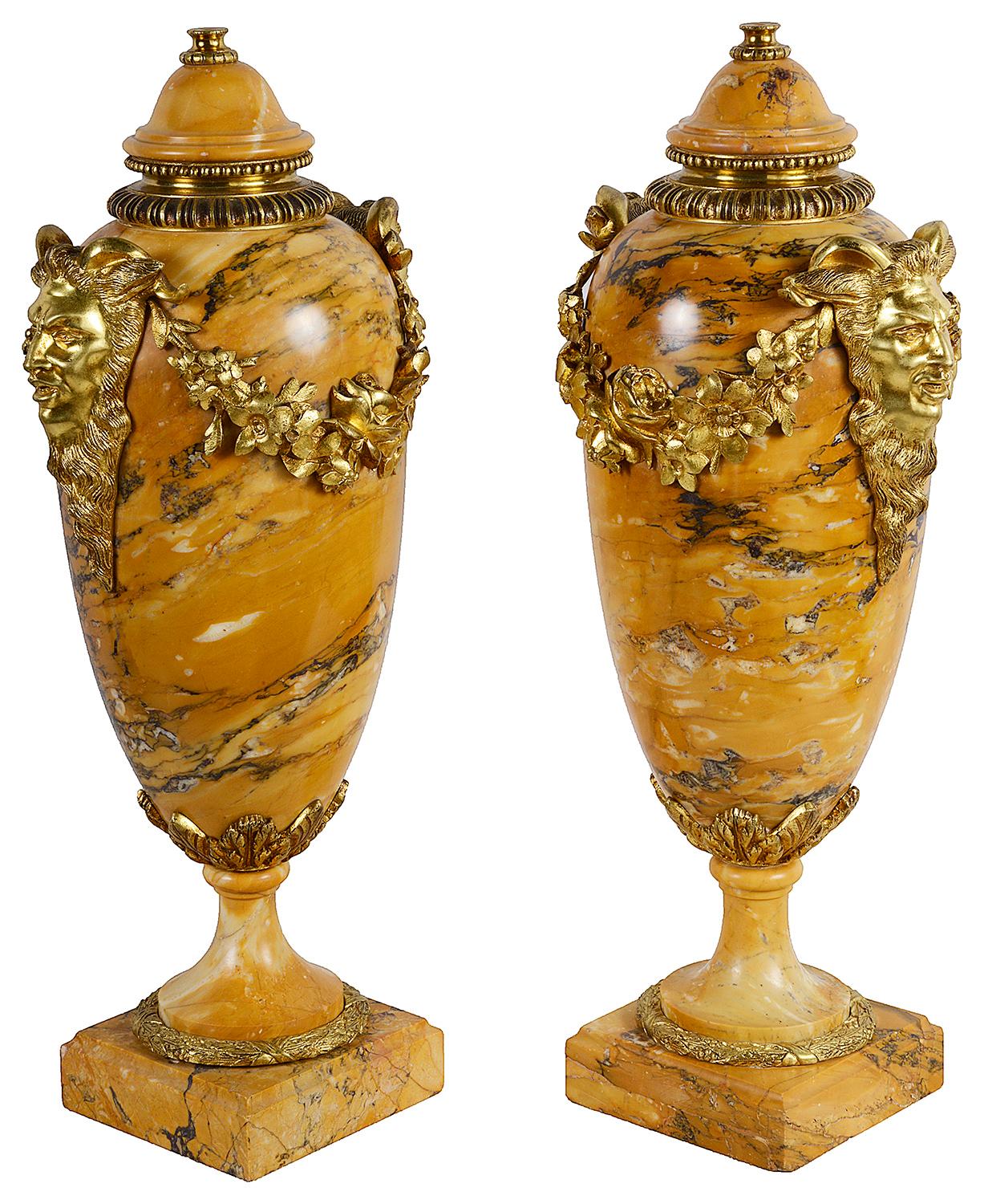 19th Century Pair of Louis XVI Sienna Marble Vases