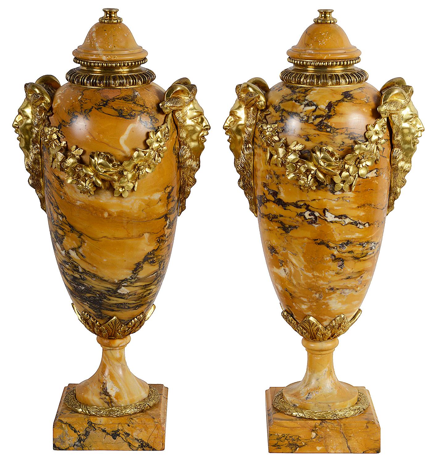 Pair of Louis XVI Sienna Marble Vases 1
