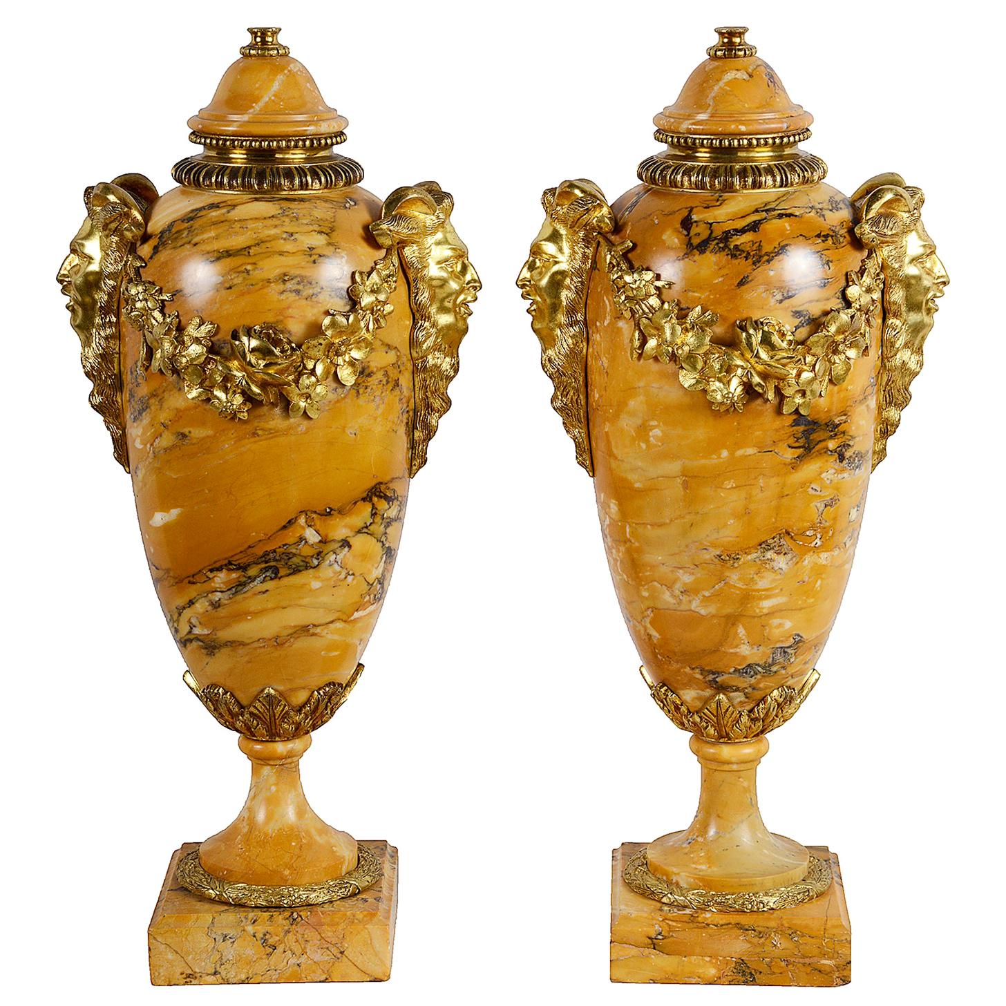 Pair of Louis XVI Sienna Marble Vases