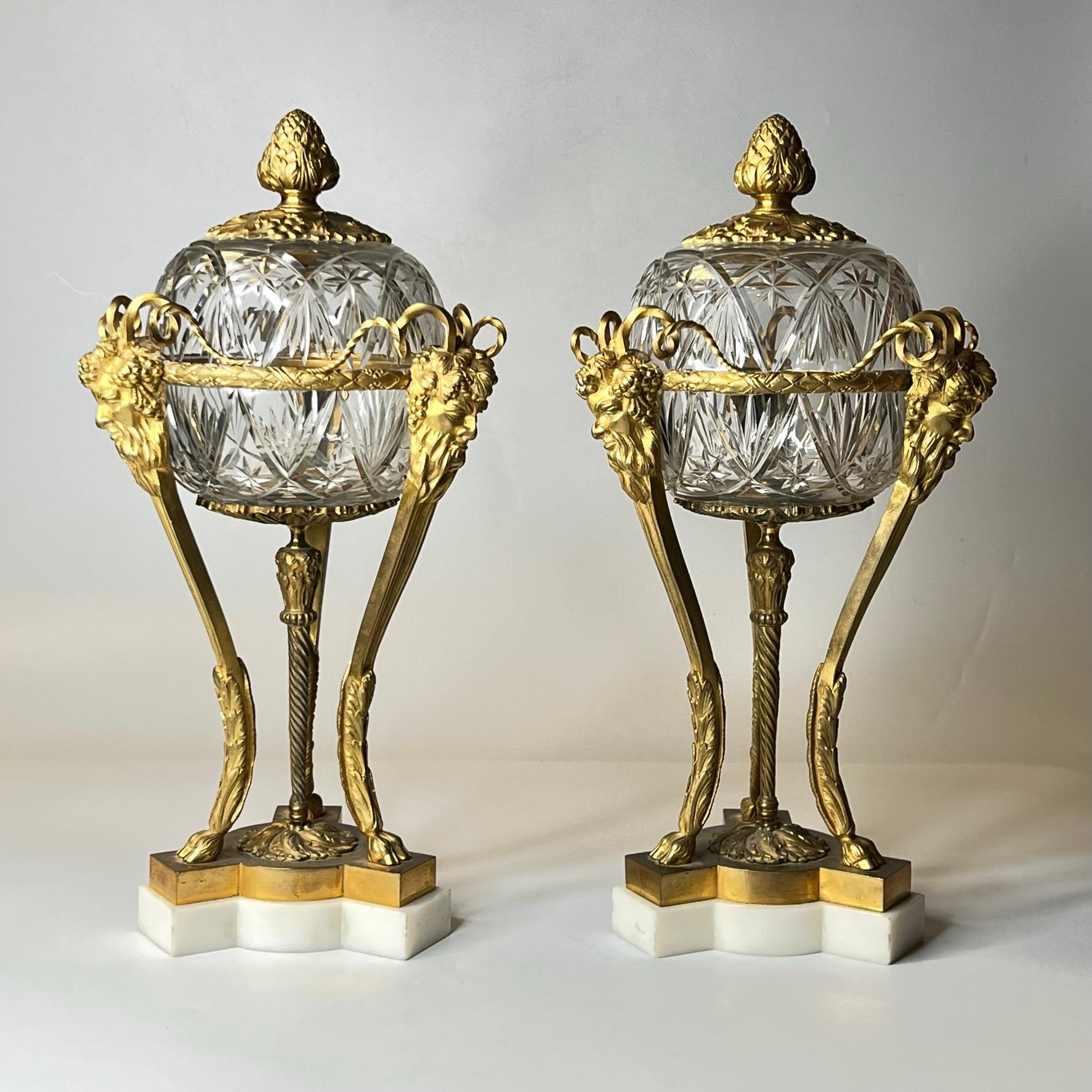 Pair Louis XVI Style Athenienne Form Cassolettes in Gilt Bronze and Cut Glass 6