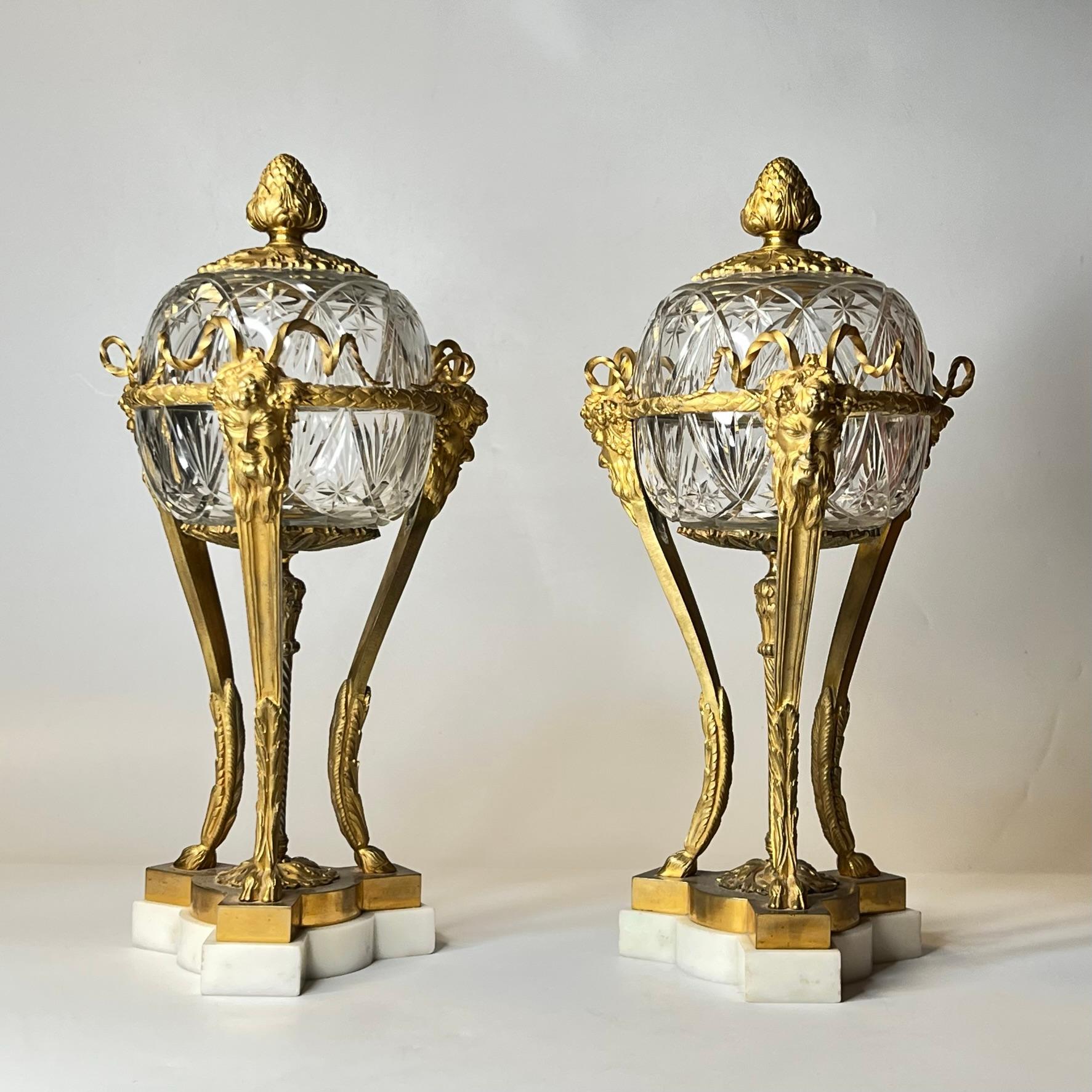 Pair Louis XVI Style Athenienne Form Cassolettes in Gilt Bronze and Cut Glass 8